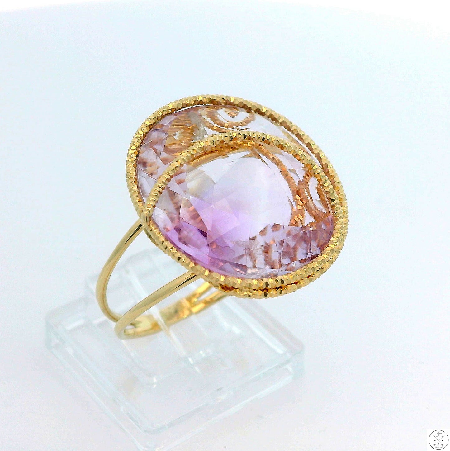 Milor Italy 14k Yellow Gold Ring with Large Amethyst Size 9 Wire Fashion