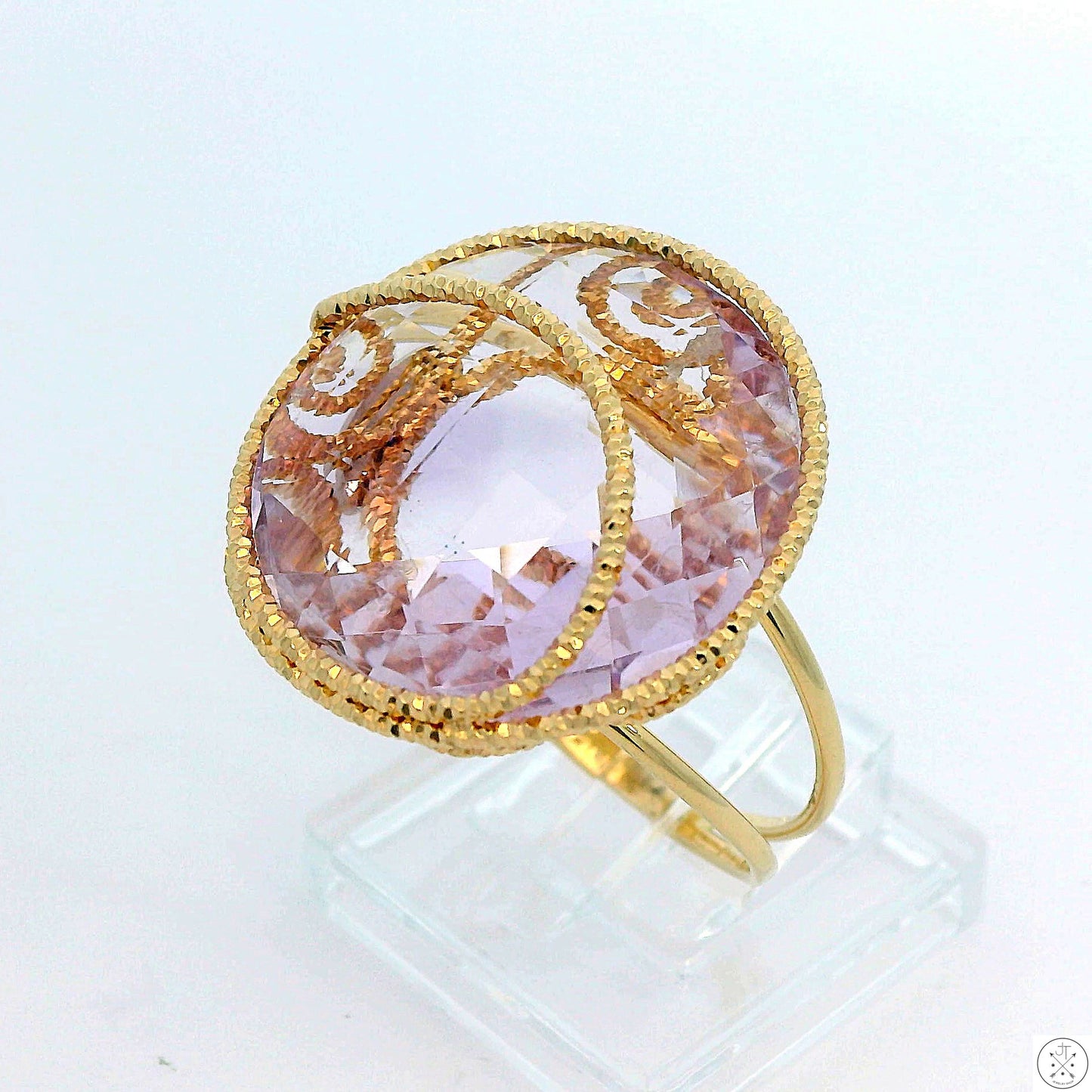 Milor Italy 14k Yellow Gold Ring with Large Amethyst Size 9 Wire Fashion