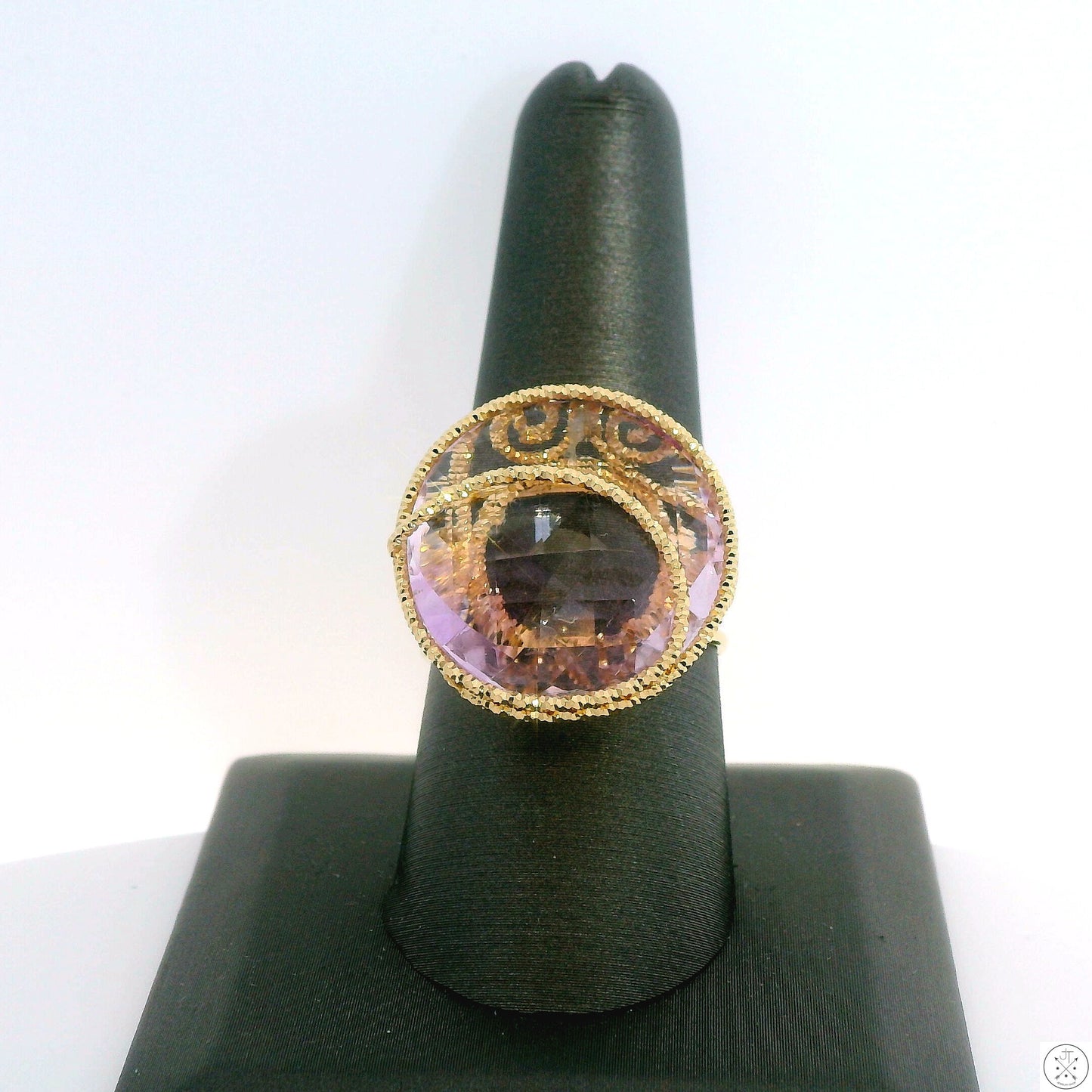 Milor Italy 14k Yellow Gold Ring with Large Amethyst Size 9 Wire Fashion