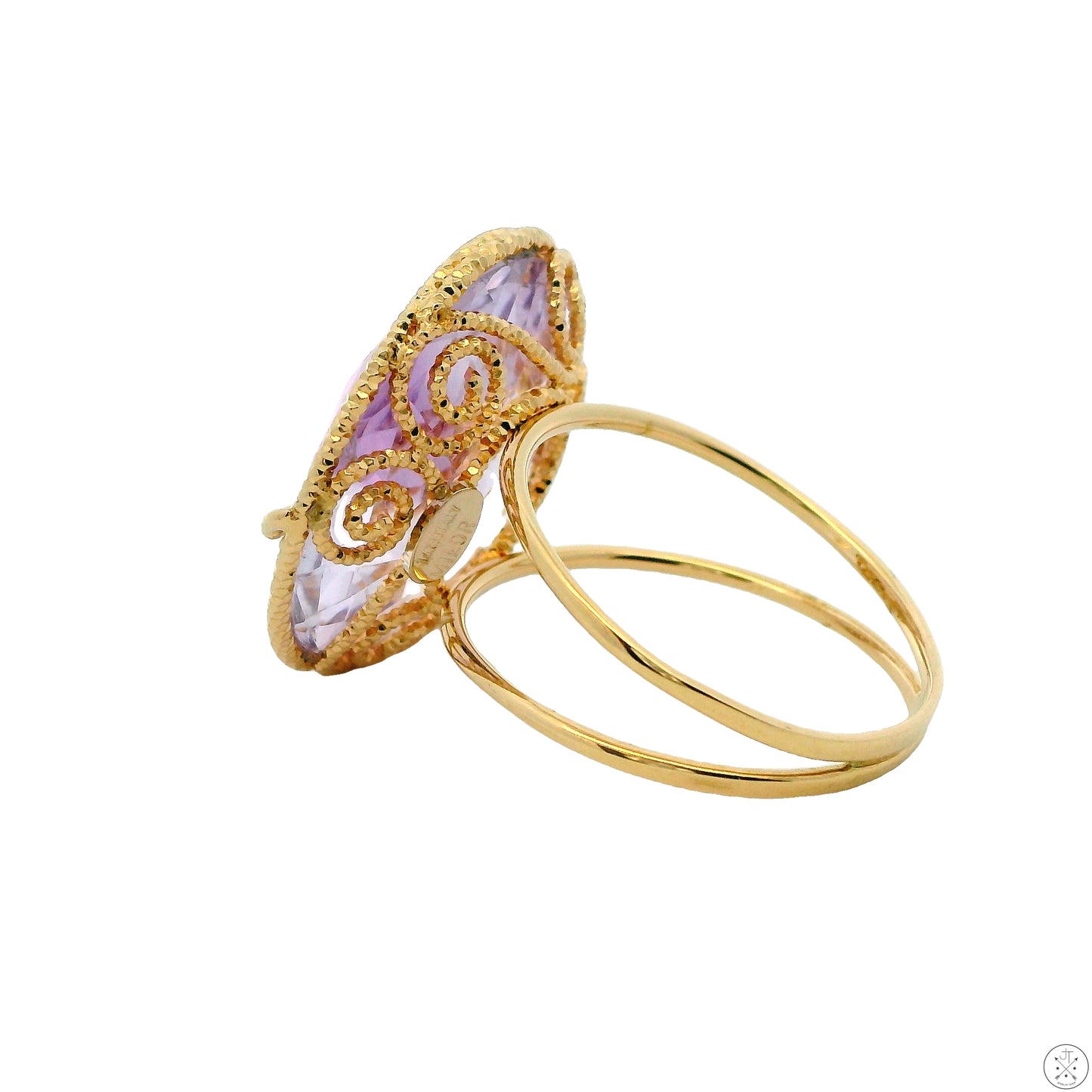 Milor Italy 14k Yellow Gold Ring with Large Amethyst Size 9 Wire Fashion