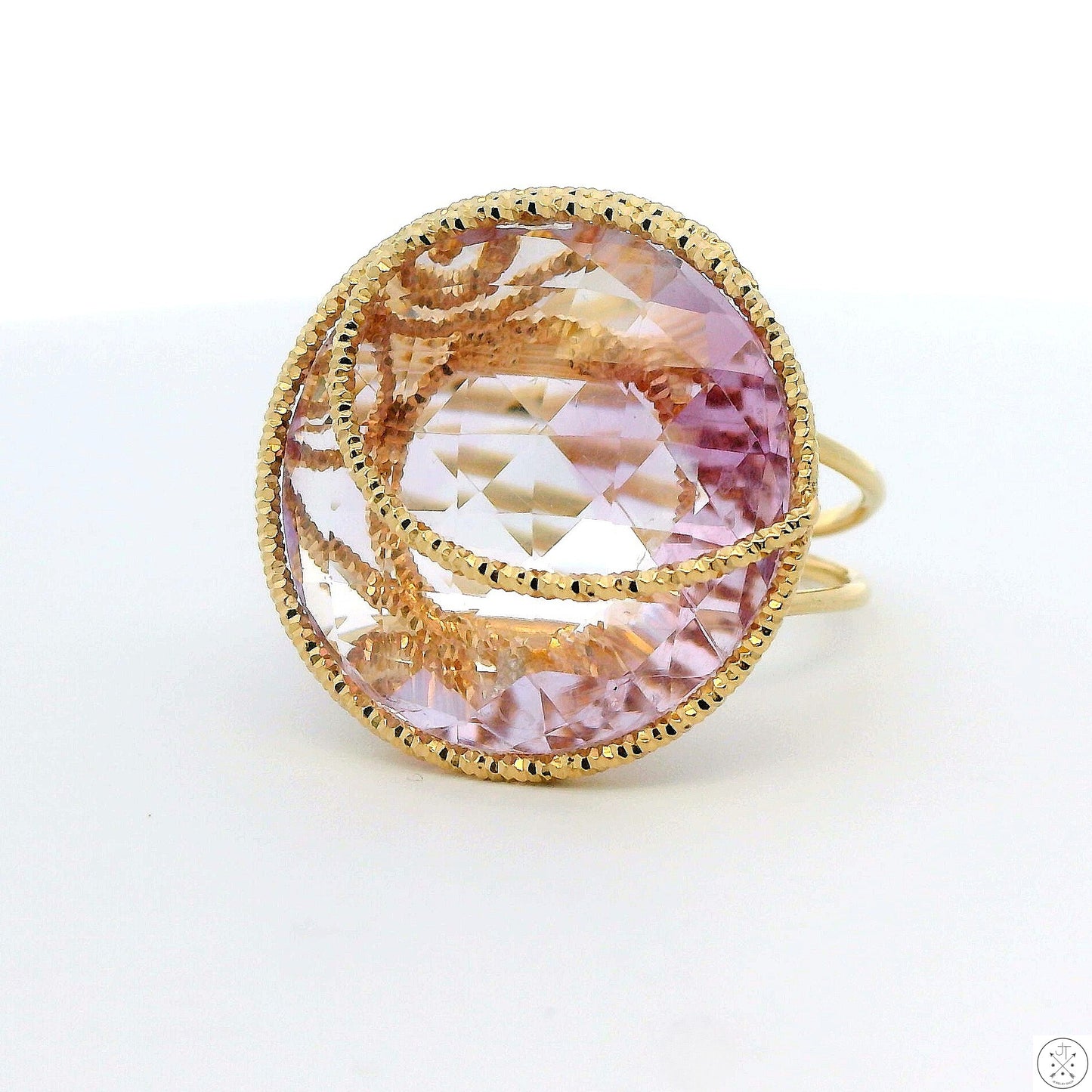 Milor Italy 14k Yellow Gold Ring with Large Amethyst Size 9 Wire Fashion