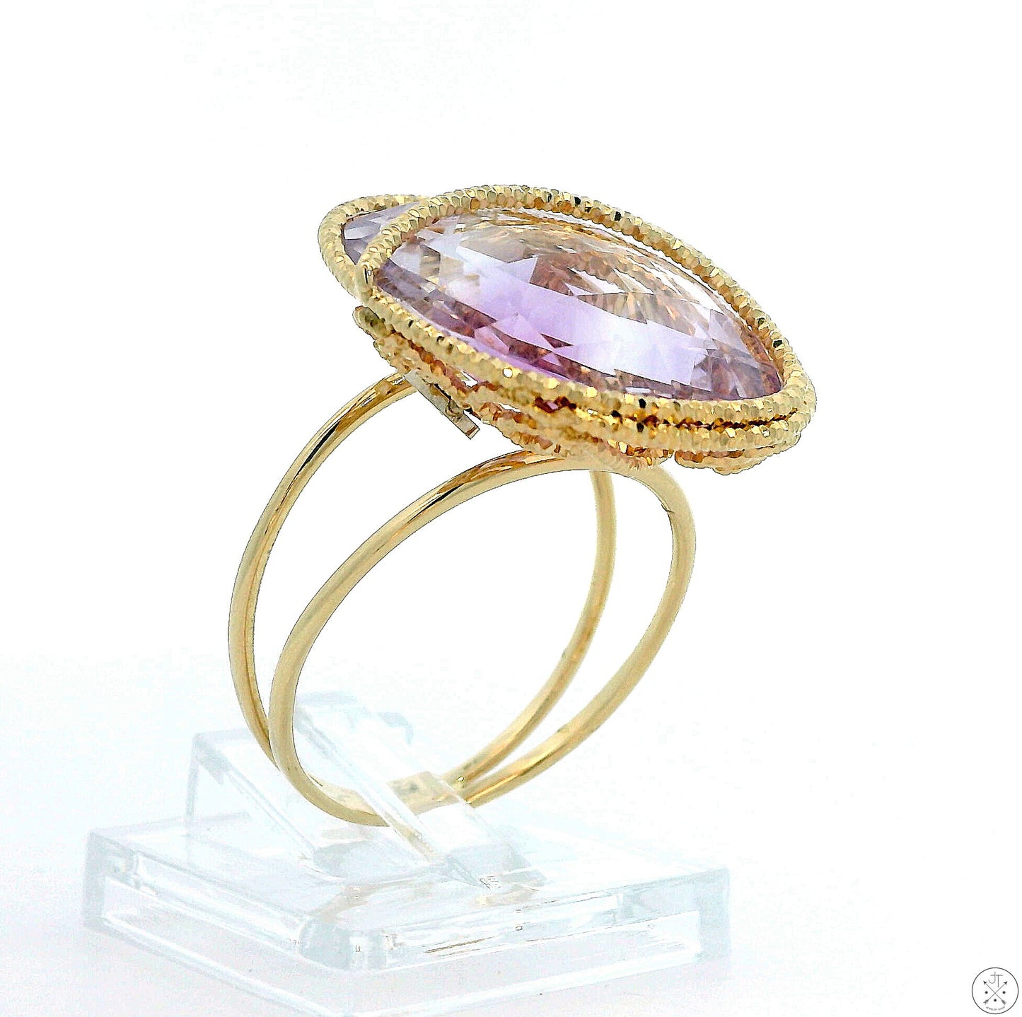 Milor Italy 14k Yellow Gold Ring with Large Amethyst Size 9 Wire Fashion