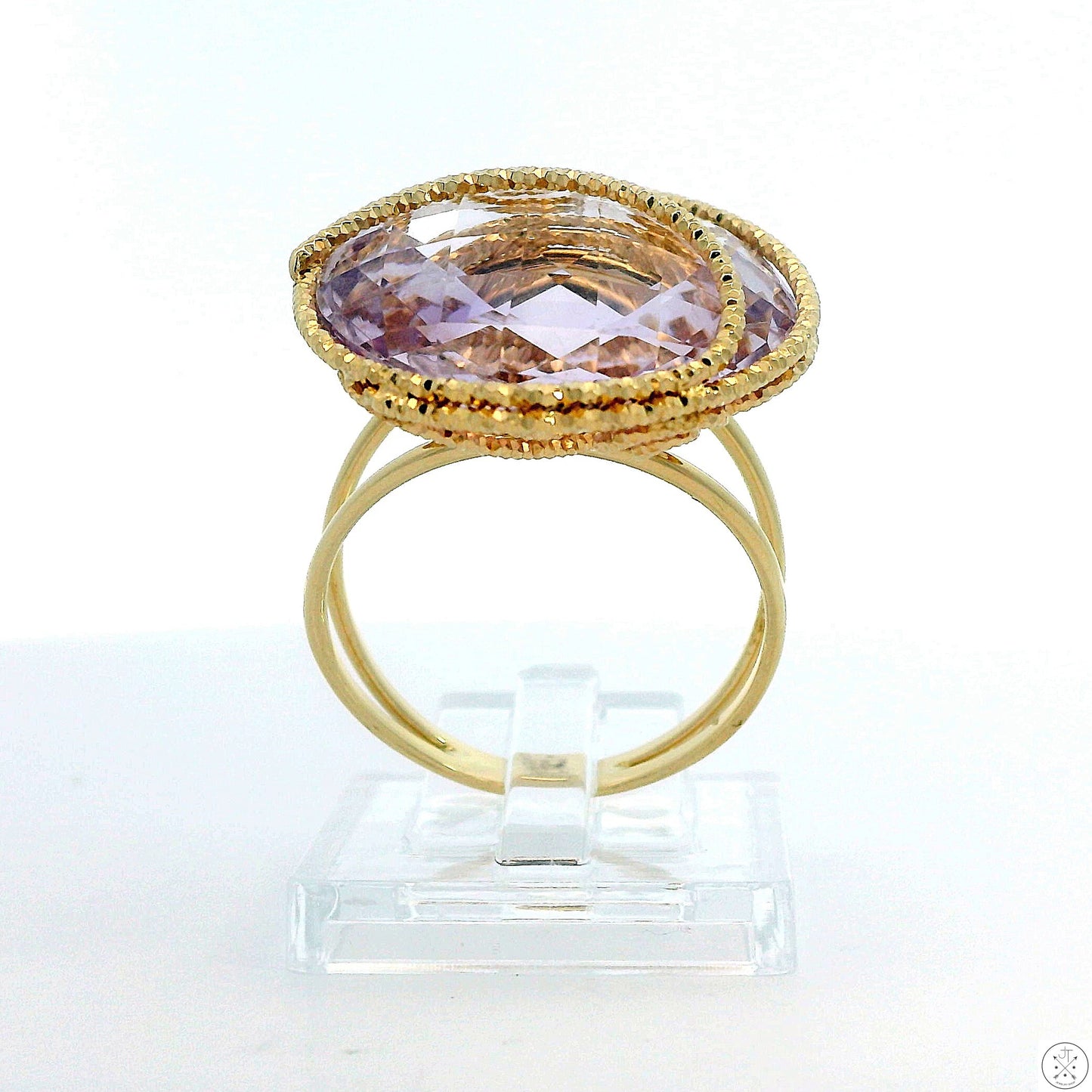 Milor Italy 14k Yellow Gold Ring with Large Amethyst Size 9 Wire Fashion