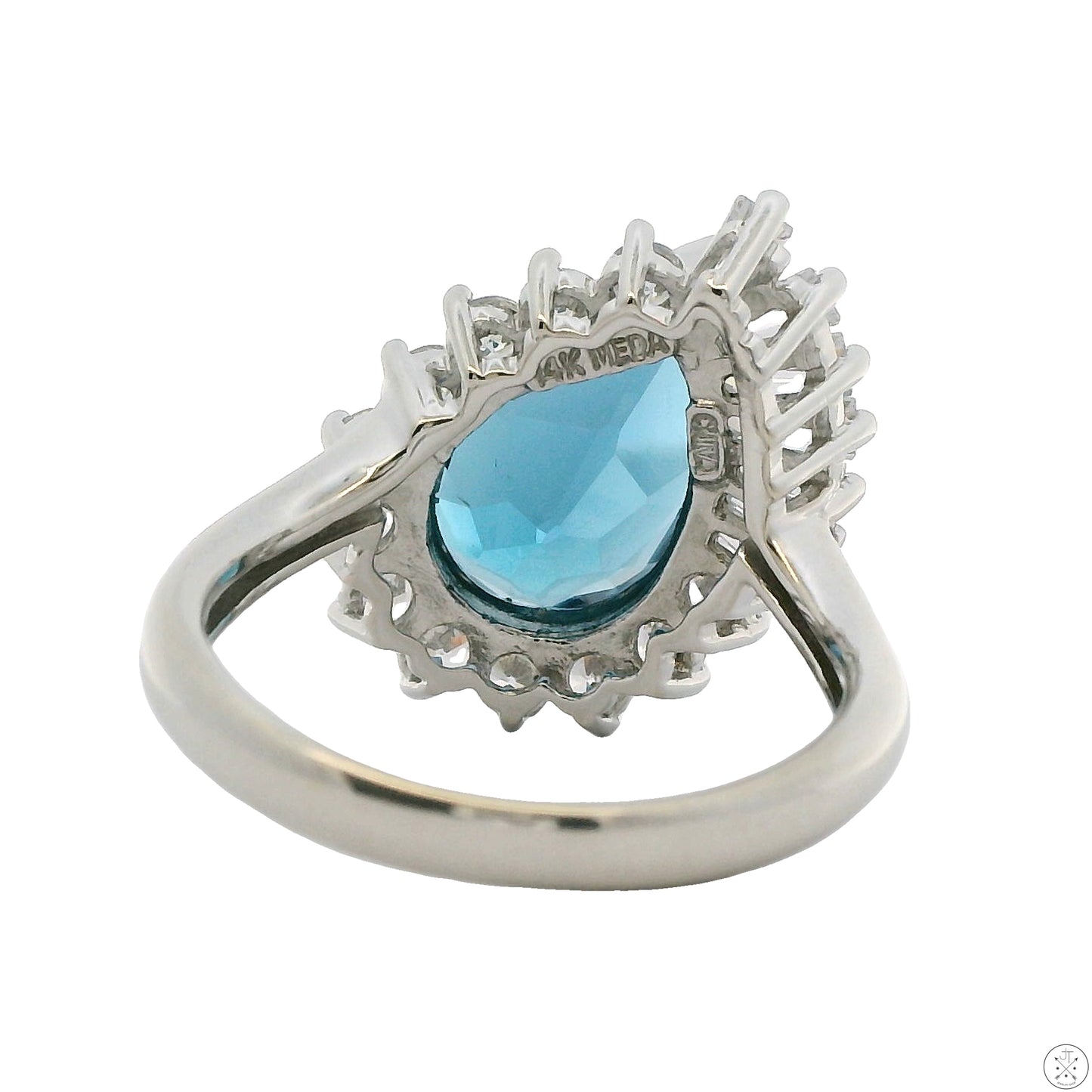 New 14k White Gold Ballerina Ring London Blue Topaz Size 8 Designer Meda Fashion