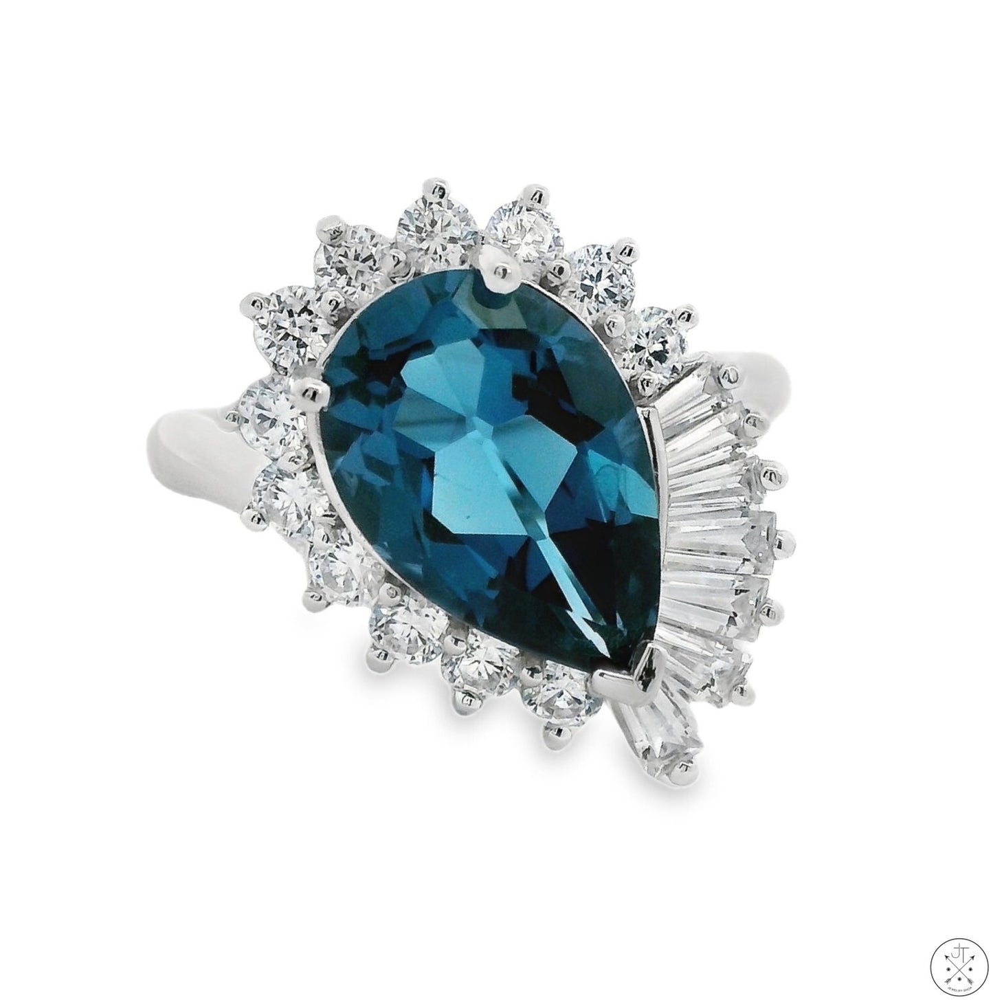 New 14k White Gold Ballerina Ring London Blue Topaz Size 8 Designer Meda Fashion
