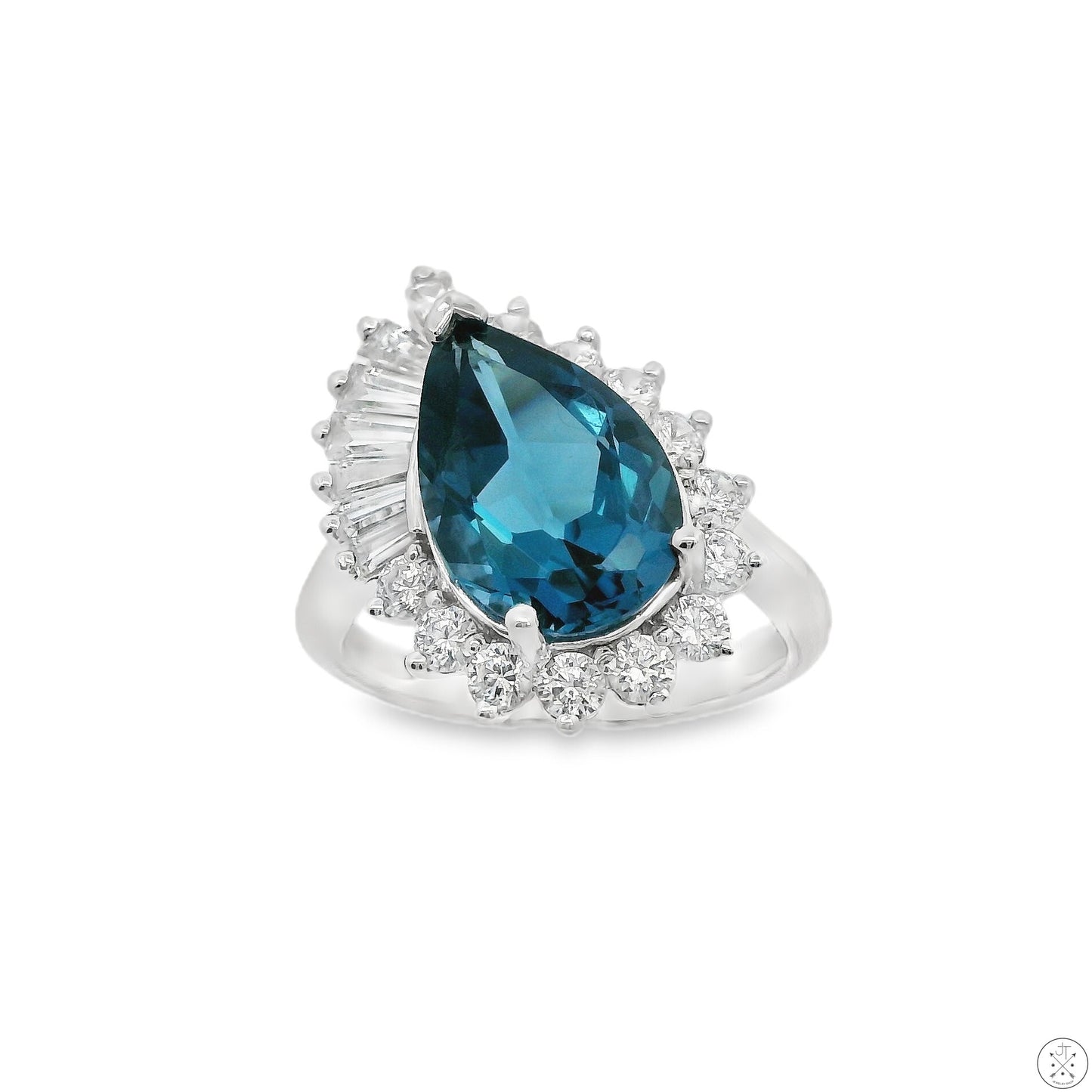 New 14k White Gold Ballerina Ring London Blue Topaz Size 8 Designer Meda Fashion
