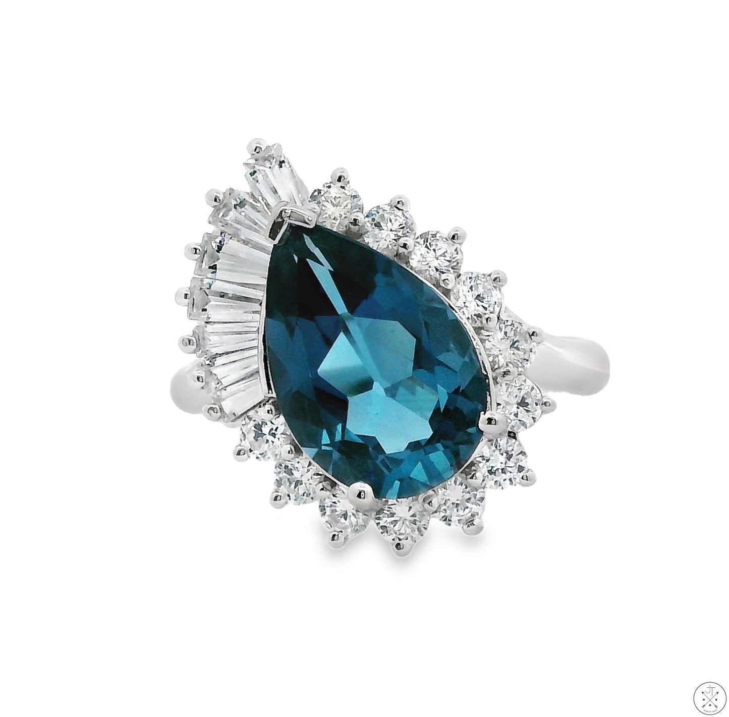 New 14k White Gold Ballerina Ring London Blue Topaz Size 8 Designer Meda Fashion