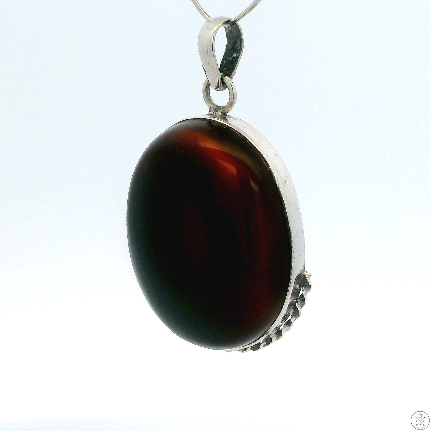 Vintage Sterling Silver Pendant with Dark Amber Cabochon Cognac