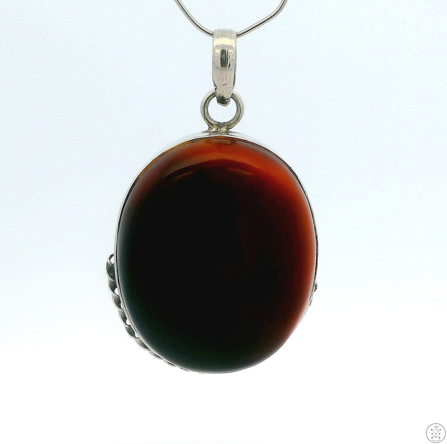 Vintage Sterling Silver Pendant with Dark Amber Cabochon Cognac