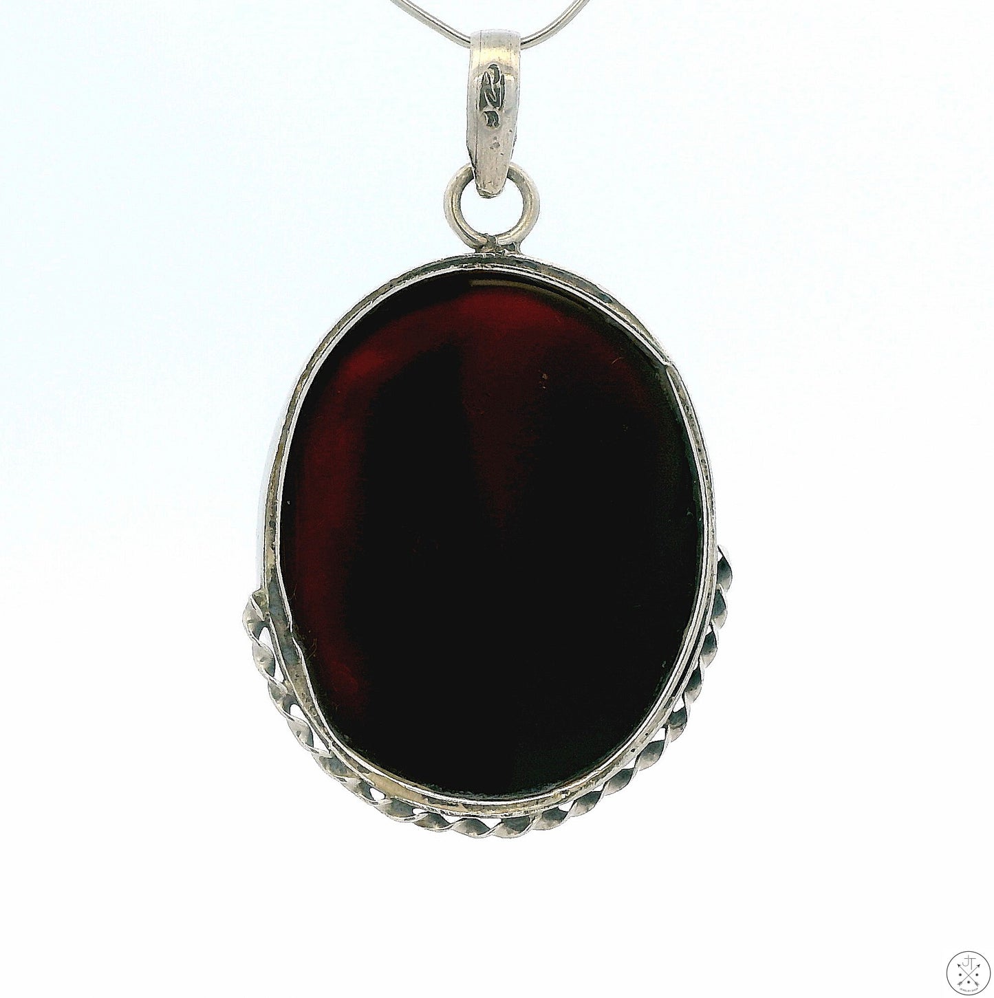 Vintage Sterling Silver Pendant with Dark Amber Cabochon Cognac