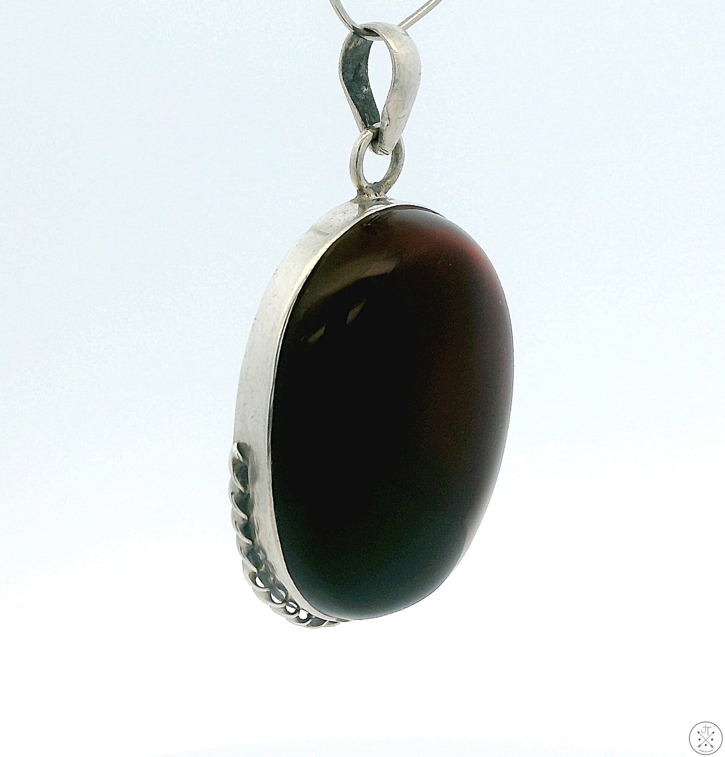 Vintage Sterling Silver Pendant with Dark Amber Cabochon Cognac