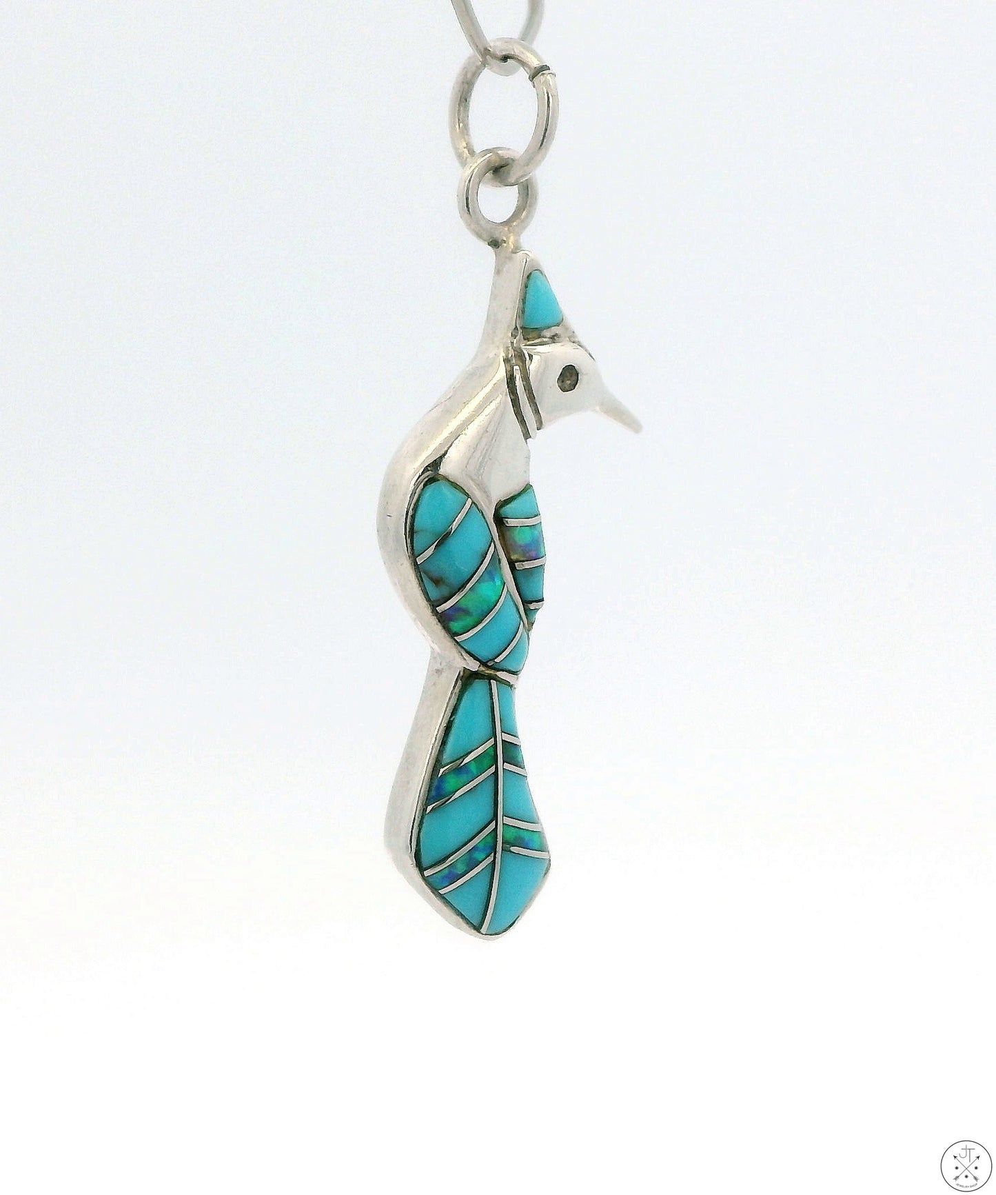 Vintage Sterling Silver Hummingbird Pendant Turquoise Opal Inlay Mosaic