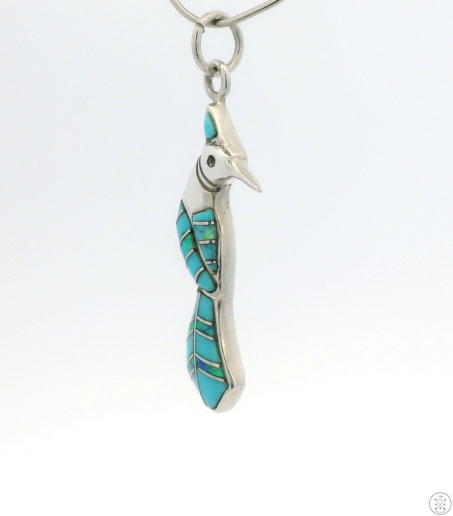 Vintage Sterling Silver Hummingbird Pendant Turquoise Opal Inlay Mosaic
