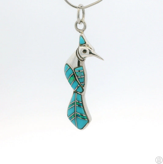 Vintage Sterling Silver Hummingbird Pendant Turquoise Opal Inlay Mosaic