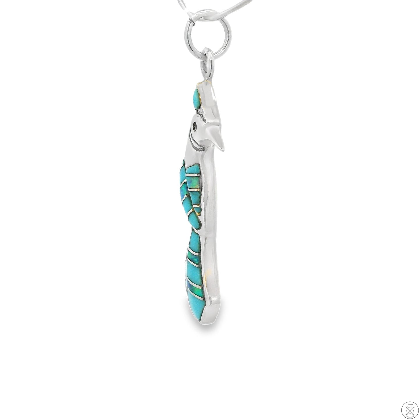 Vintage Sterling Silver Hummingbird Pendant Turquoise Opal Inlay Mosaic