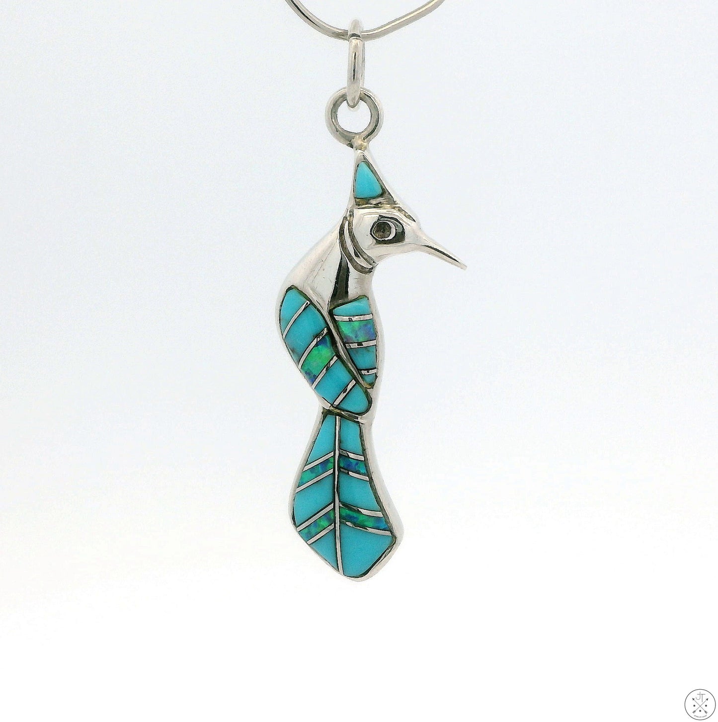Vintage Sterling Silver Hummingbird Pendant Turquoise Opal Inlay Mosaic