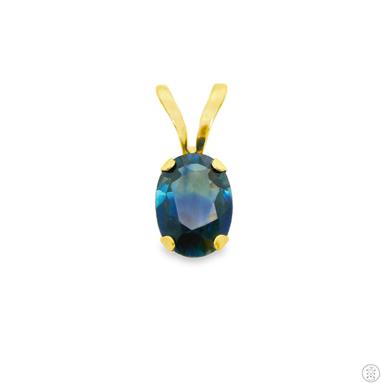 Vintage 14k Yellow Gold Drop Pendant .50 Carat Bi-Color Blue Topaz Solitaire Oval