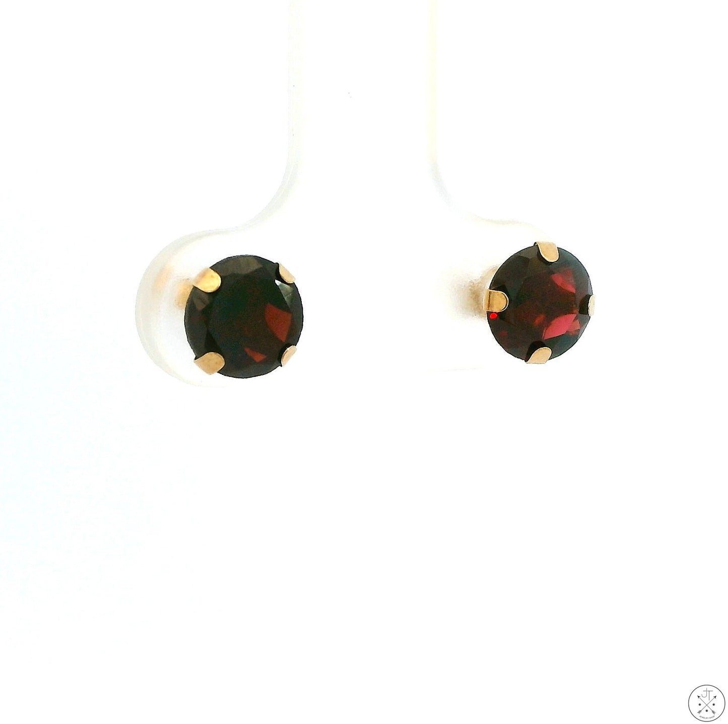 Vintage 10k Yellow Gold Stud Earrings with 2 ctw Natural Rhodolite Garnet 6 mm