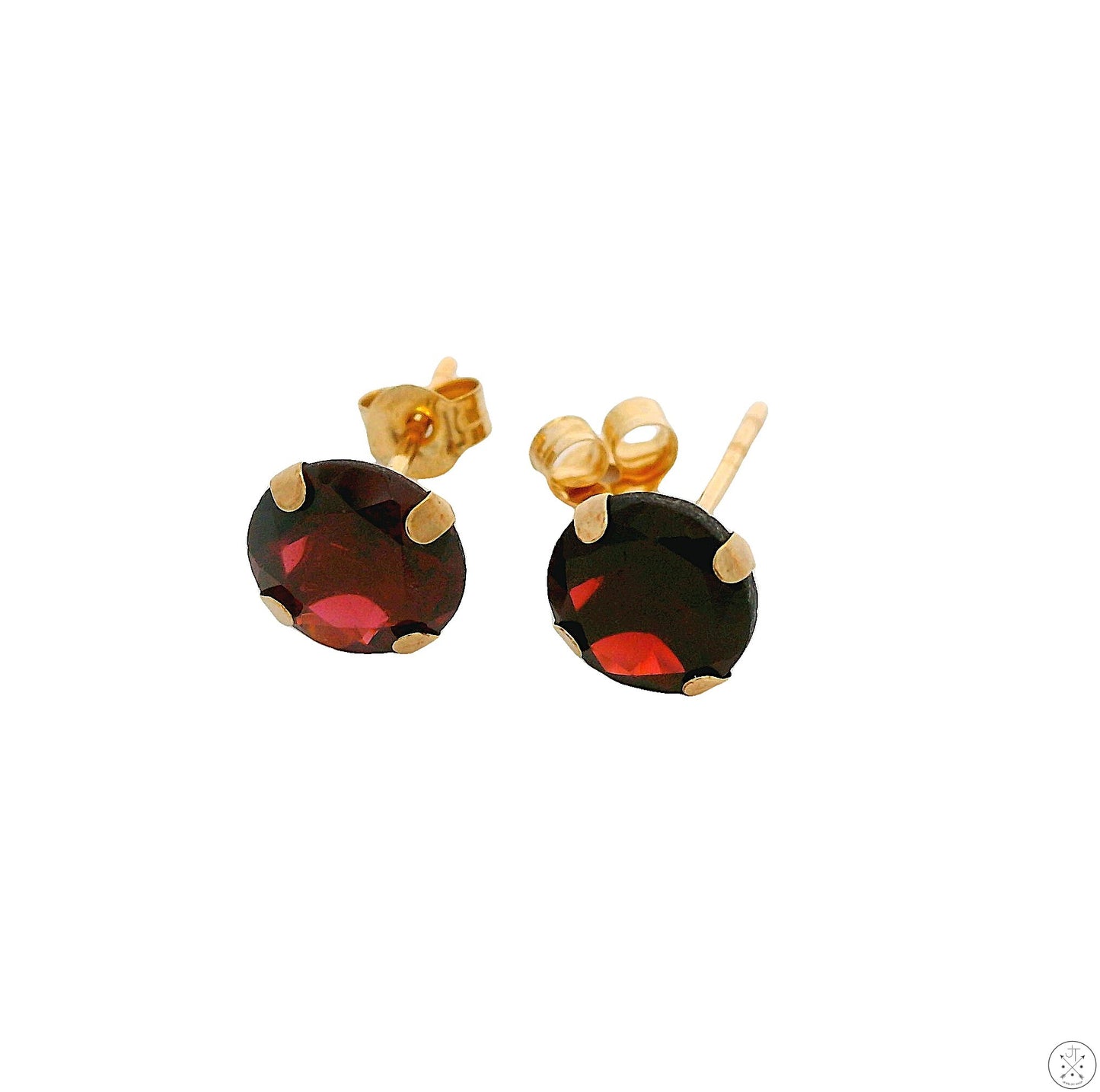 Vintage 10k Yellow Gold Stud Earrings with 2 ctw Natural Rhodolite Garnet 6 mm