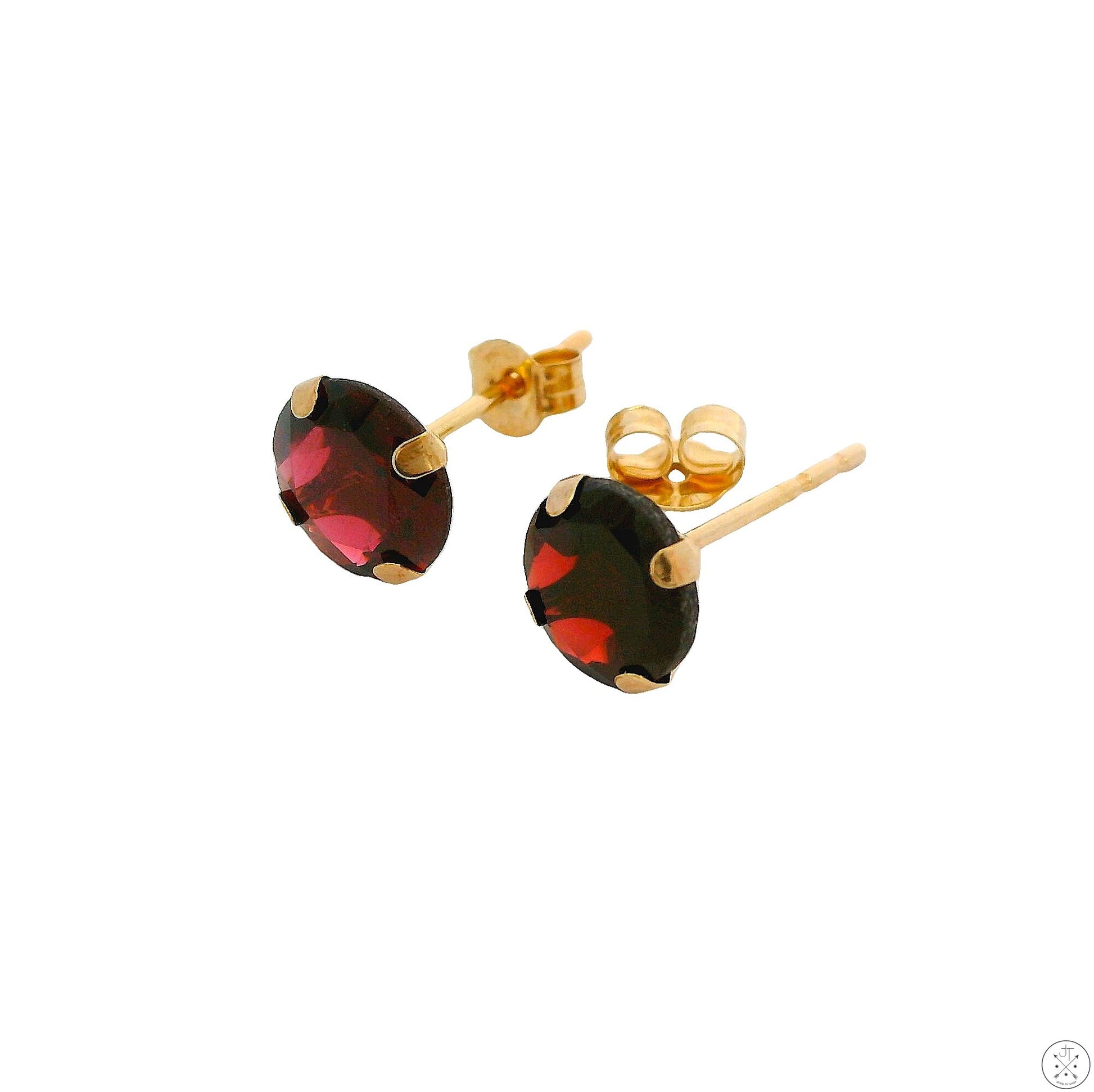 Vintage 10k Yellow Gold Stud Earrings with 2 ctw Natural Rhodolite Garnet 6 mm