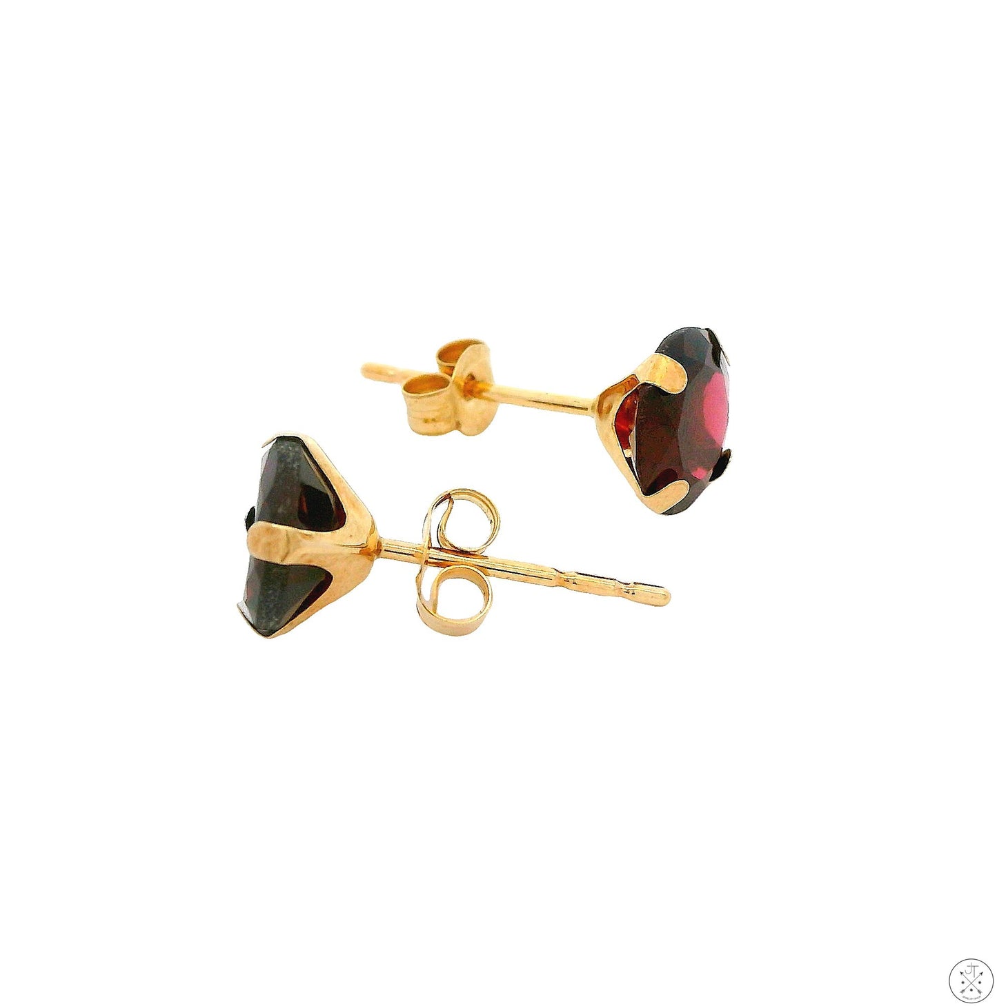 Vintage 10k Yellow Gold Stud Earrings with 2 ctw Natural Rhodolite Garnet 6 mm