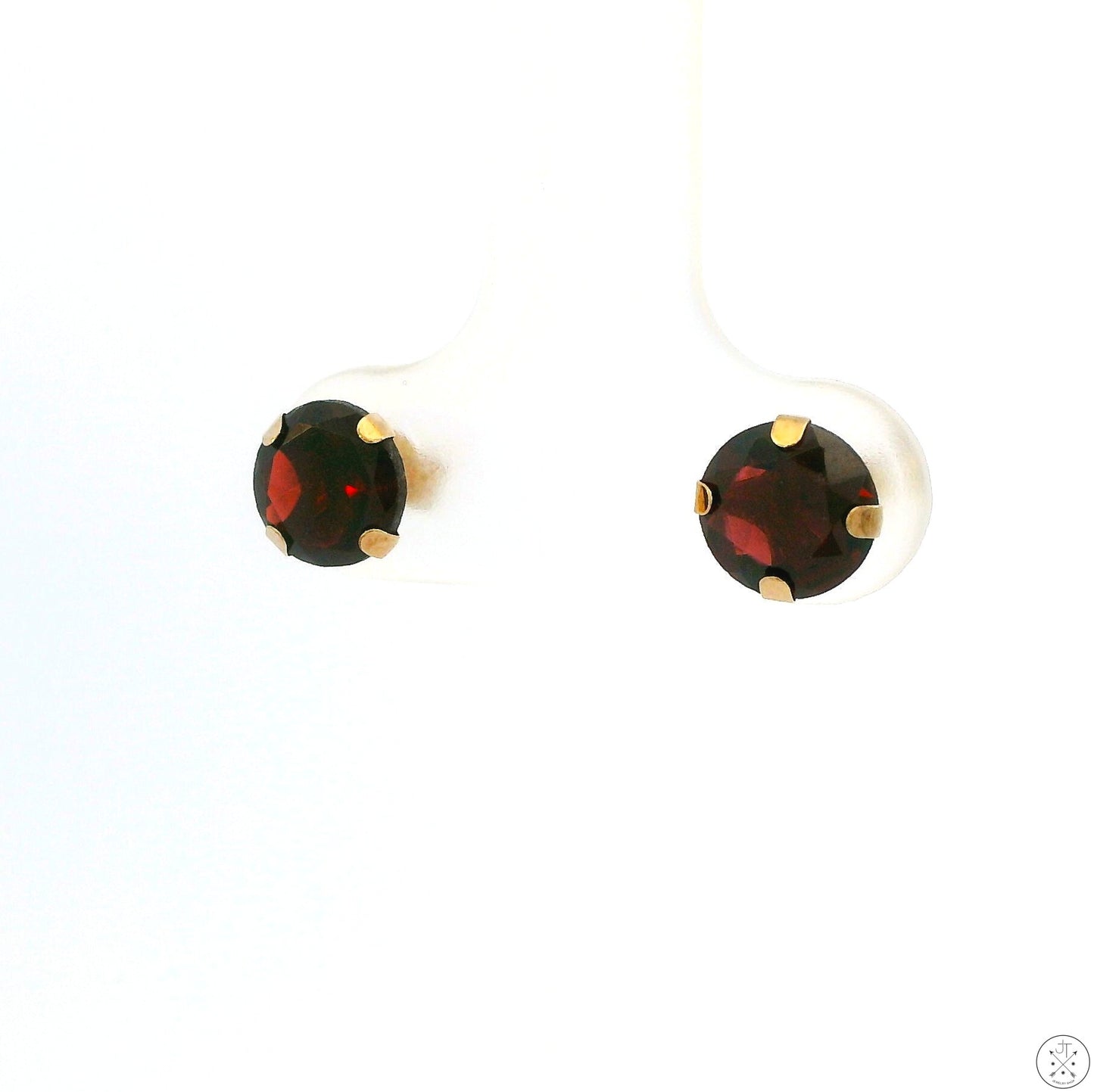 Vintage 10k Yellow Gold Stud Earrings with 2 ctw Natural Rhodolite Garnet 6 mm