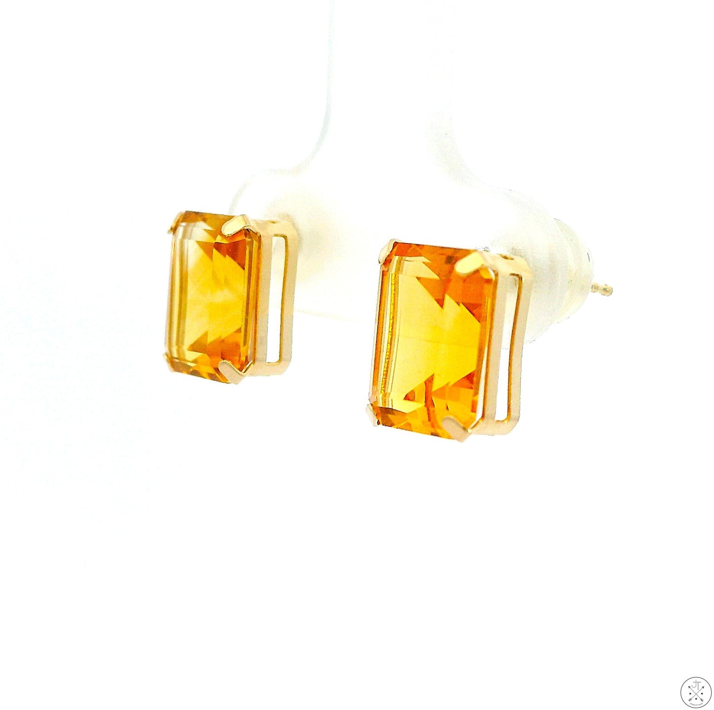 Vintage 10k Yellow Gold Stud Earrings with 4.70 ctw Natural Citrine 9x7 mm