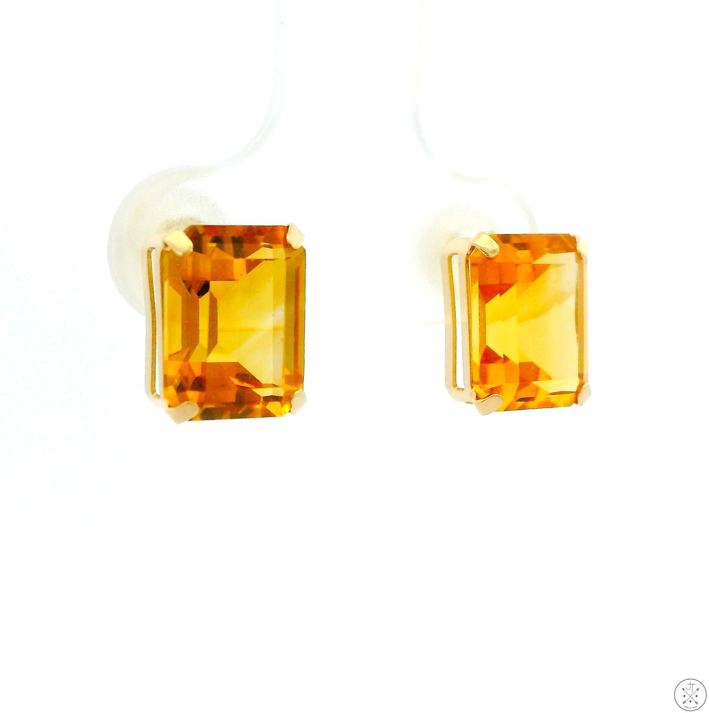 Vintage 10k Yellow Gold Stud Earrings with 4.70 ctw Natural Citrine 9x7 mm