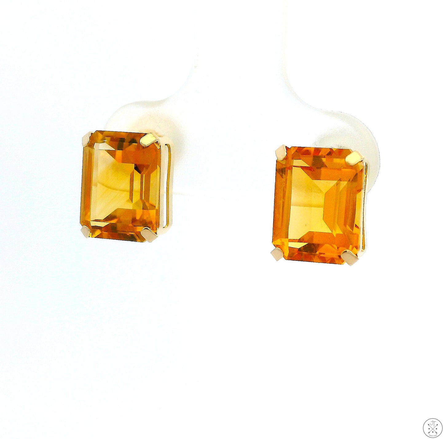 Vintage 10k Yellow Gold Stud Earrings with 4.70 ctw Natural Citrine 9x7 mm