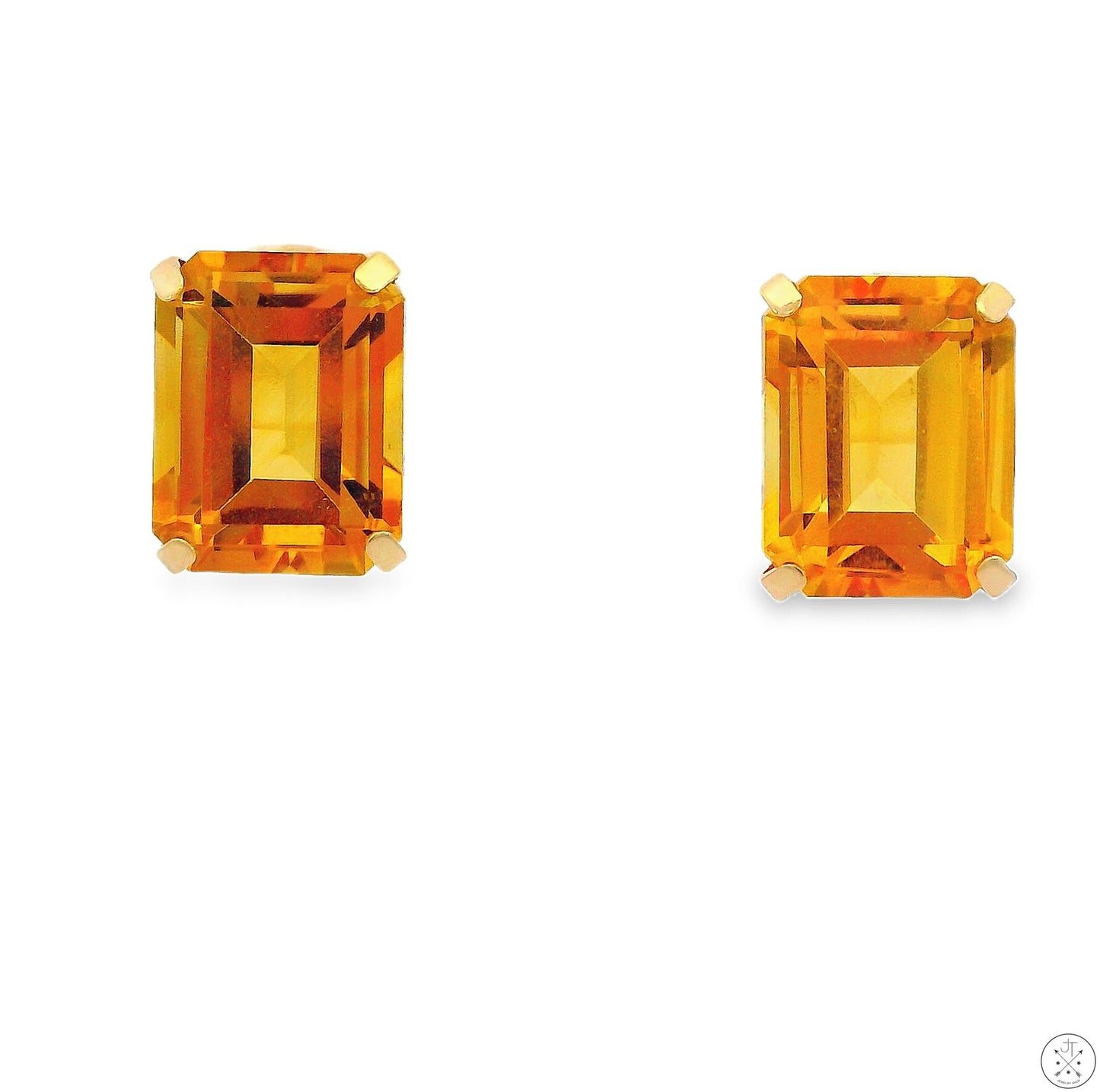Vintage 10k Yellow Gold Stud Earrings with 4.70 ctw Natural Citrine 9x7 mm