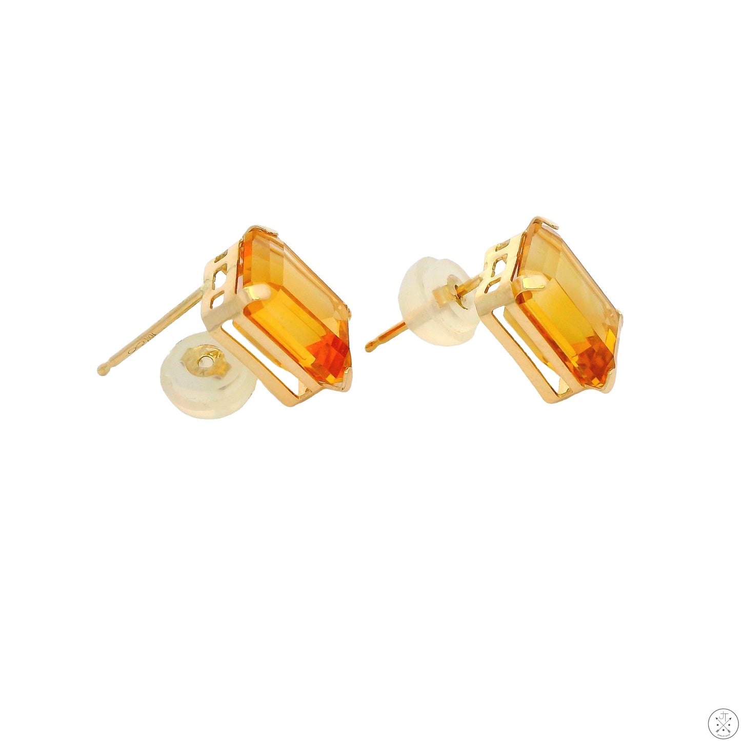Vintage 10k Yellow Gold Stud Earrings with 4.70 ctw Natural Citrine 9x7 mm