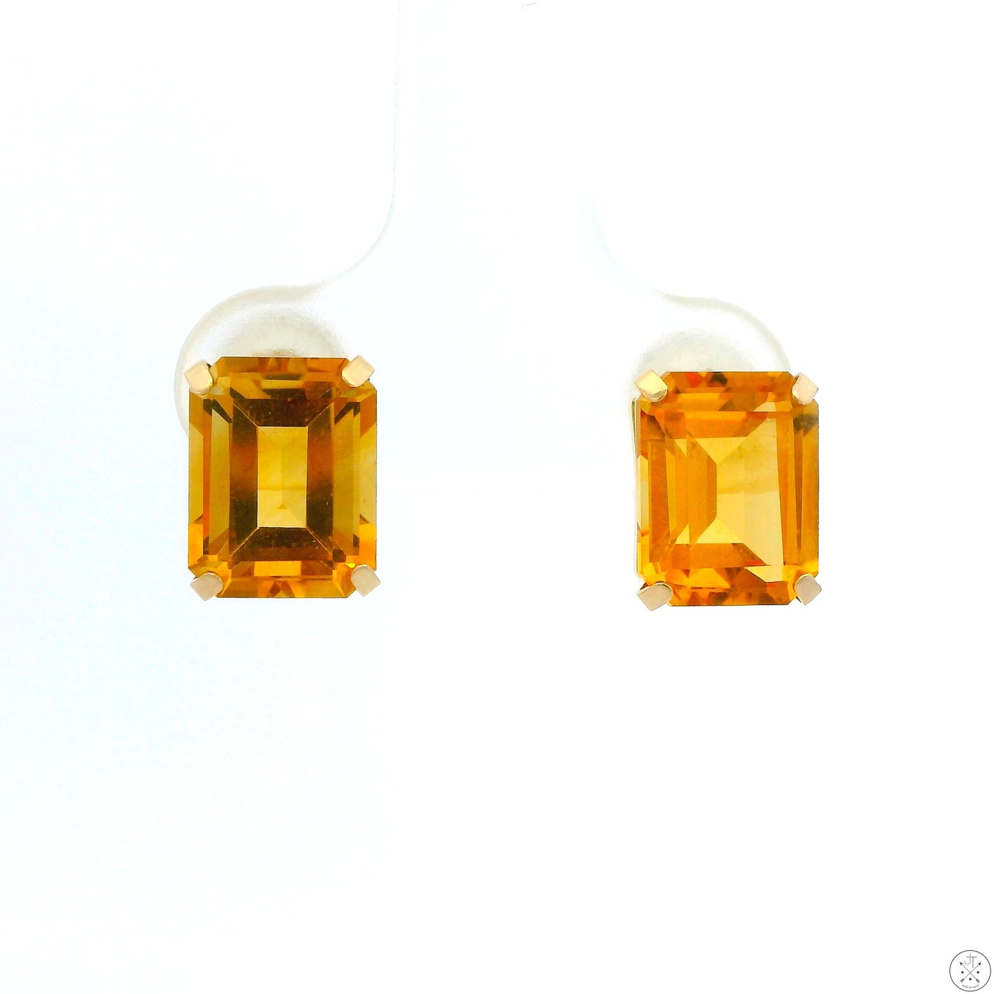 Vintage 10k Yellow Gold Stud Earrings with 4.70 ctw Natural Citrine 9x7 mm