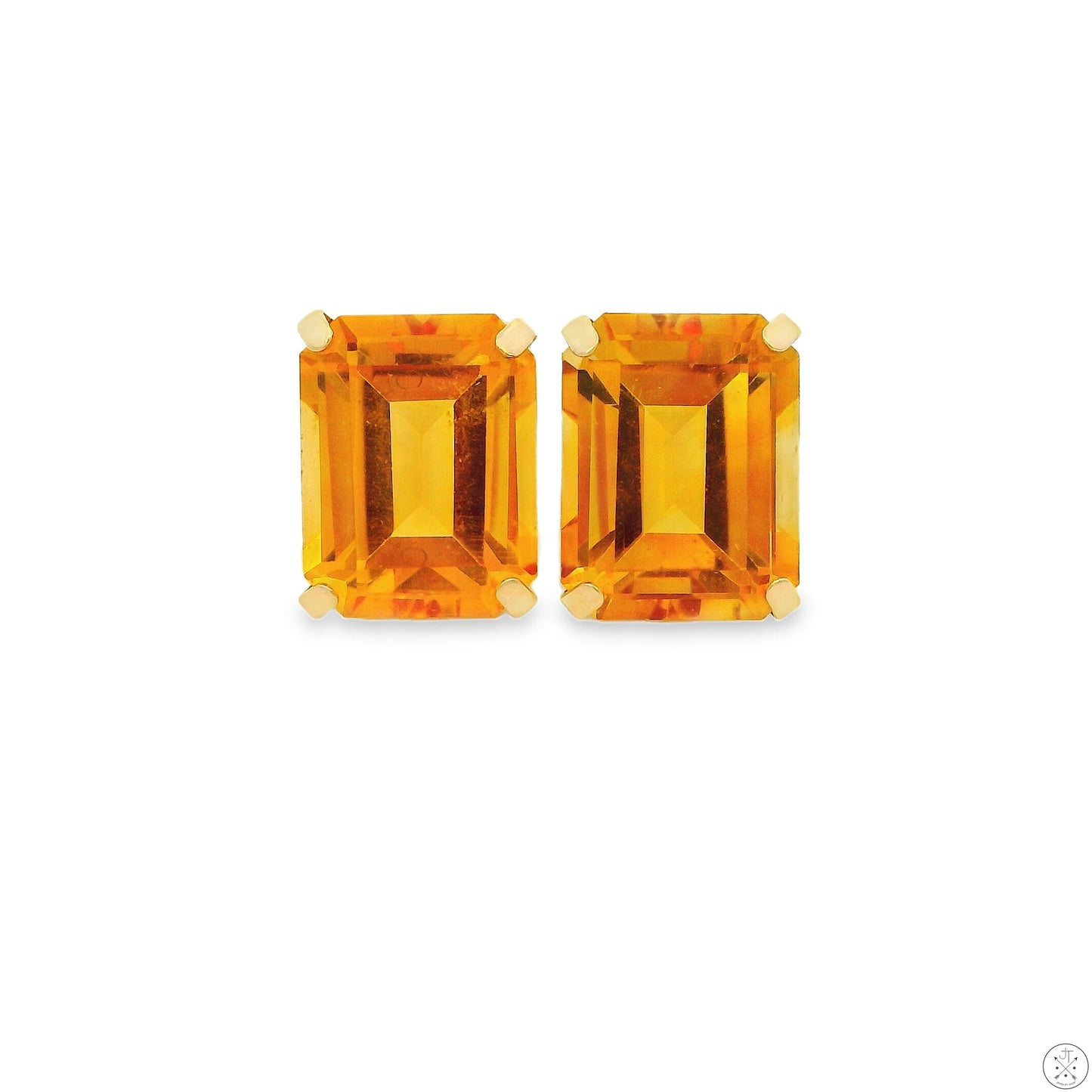 Vintage 10k Yellow Gold Stud Earrings with 4.70 ctw Natural Citrine 9x7 mm