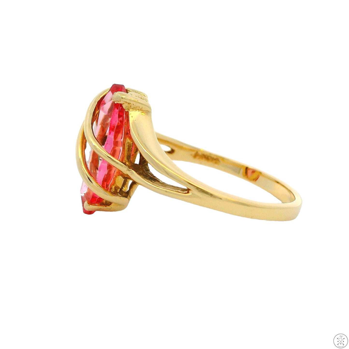 Vintage 14k Yellow Gold Ring with 2.77 Carat Pink Topaz Size 6.75 Artsy