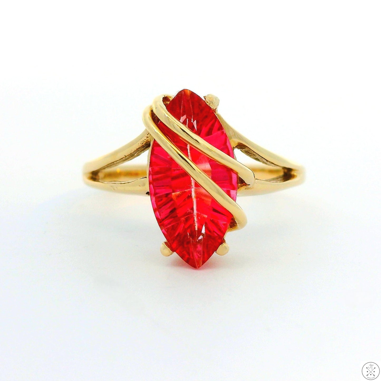 Vintage 14k Yellow Gold Ring with 2.77 Carat Pink Topaz Size 6.75 Artsy