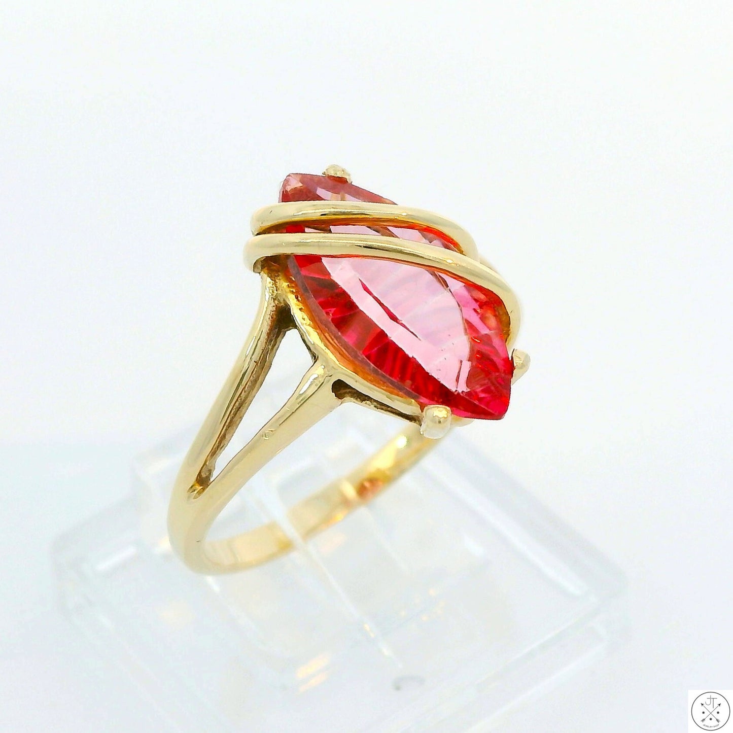 Vintage 14k Yellow Gold Ring with 2.77 Carat Pink Topaz Size 6.75 Artsy