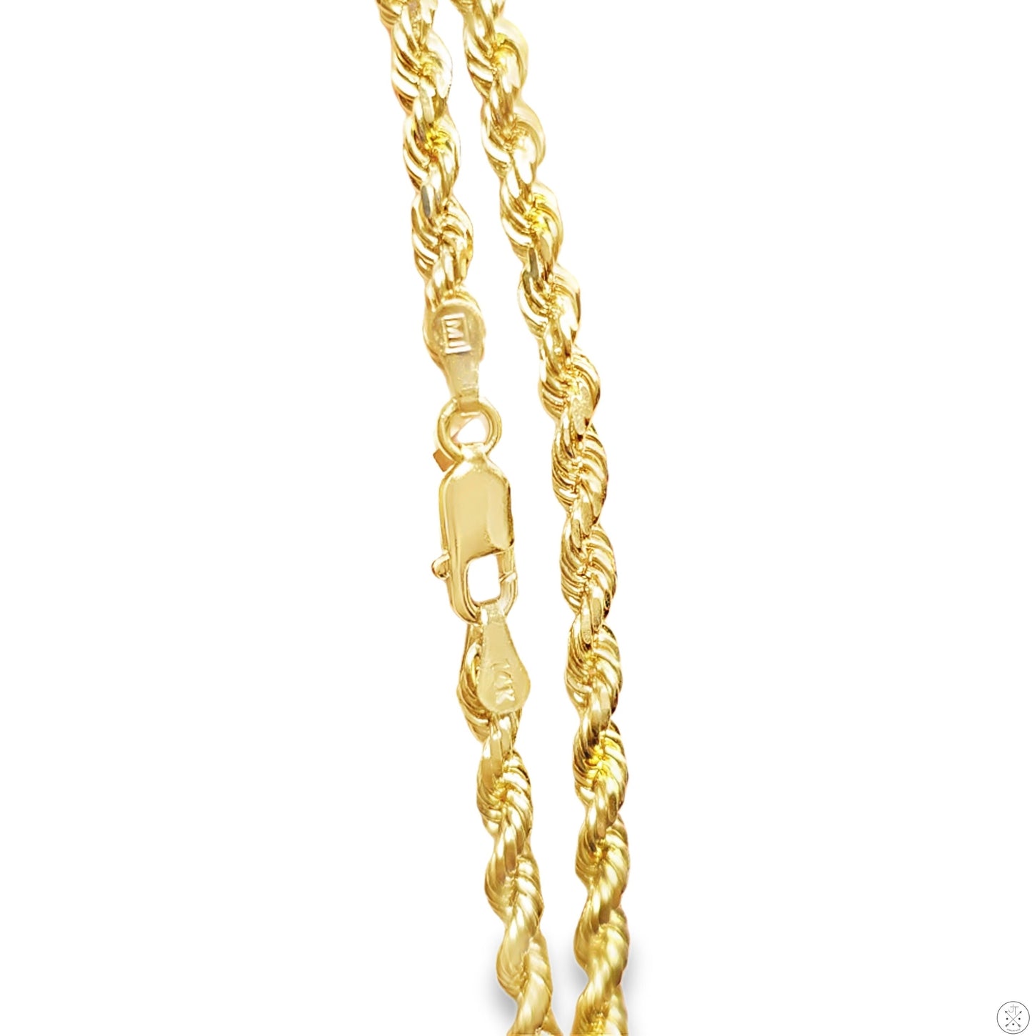 New Solid 14k Yellow Gold 22 Inch 3.5 mm Diamond Cut Rope Necklace Chain