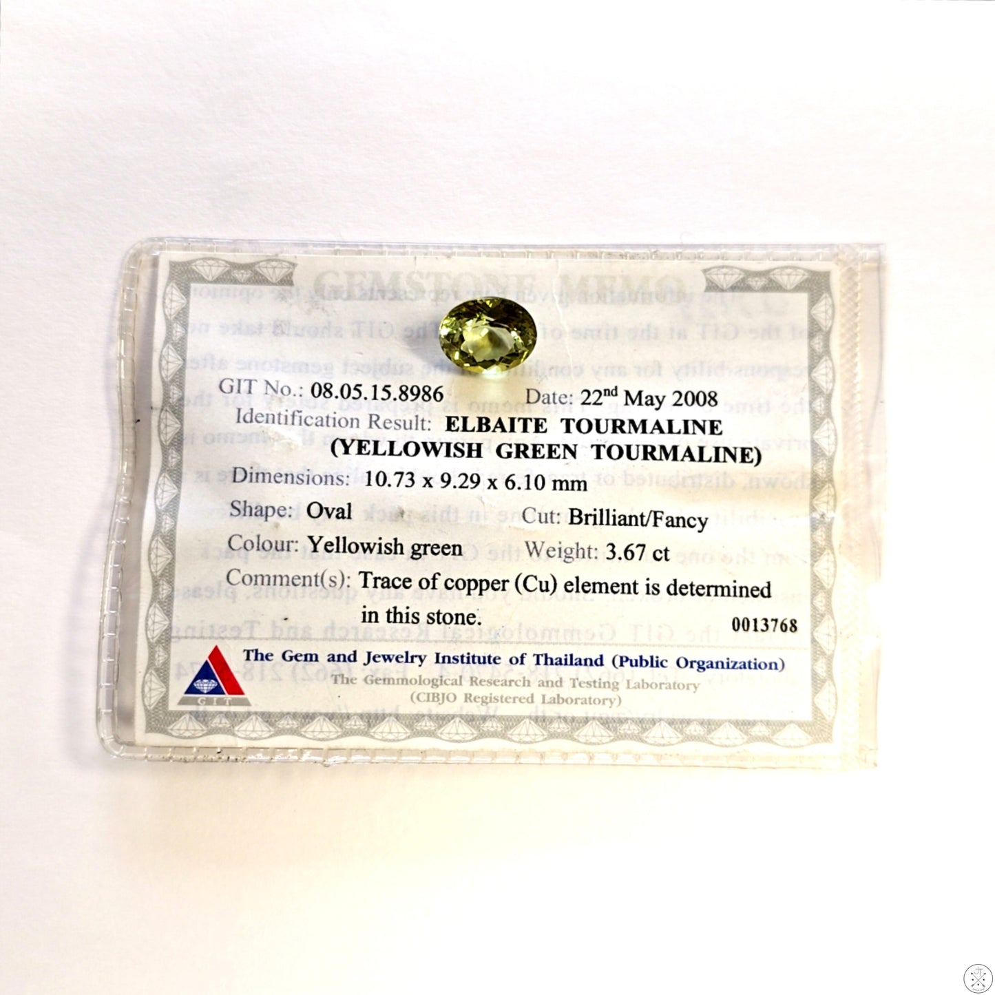 3.67 Carat 11 x 9 mm Elbaite Tourmaline Green Oval Faceted Natural Gemstone Loose