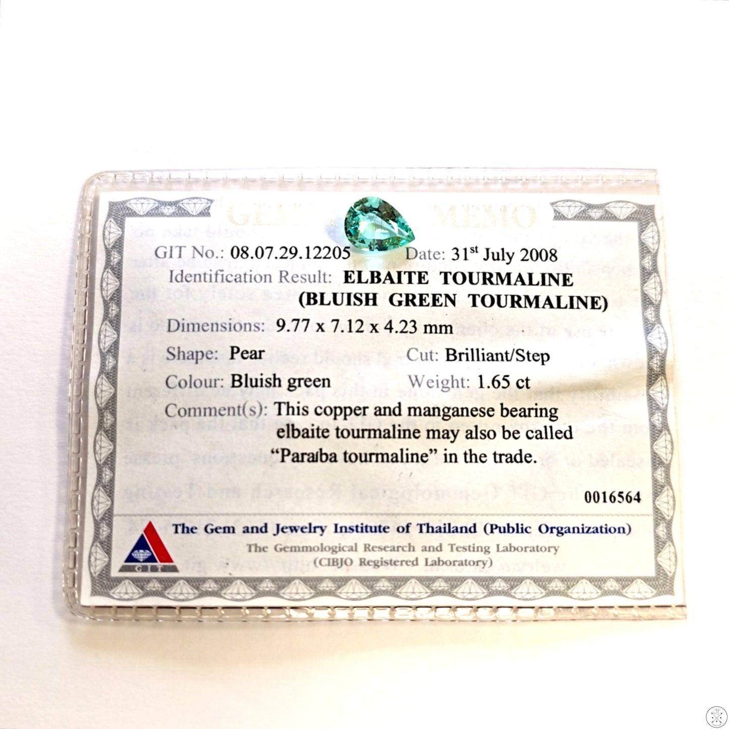 1.65 Carat 10 x 7 mm Paraiba Tourmaline Pear Faceted Natural Gemstone Elbaite