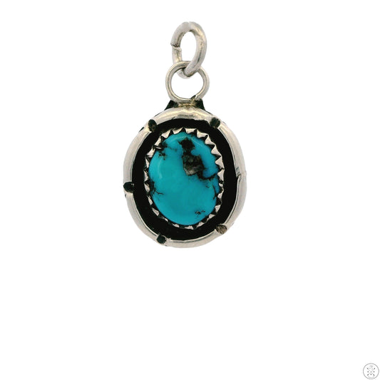 Small Vintage Navajo Sterling Silver Pendant Morenci Turquoise Signed Julia Martinez