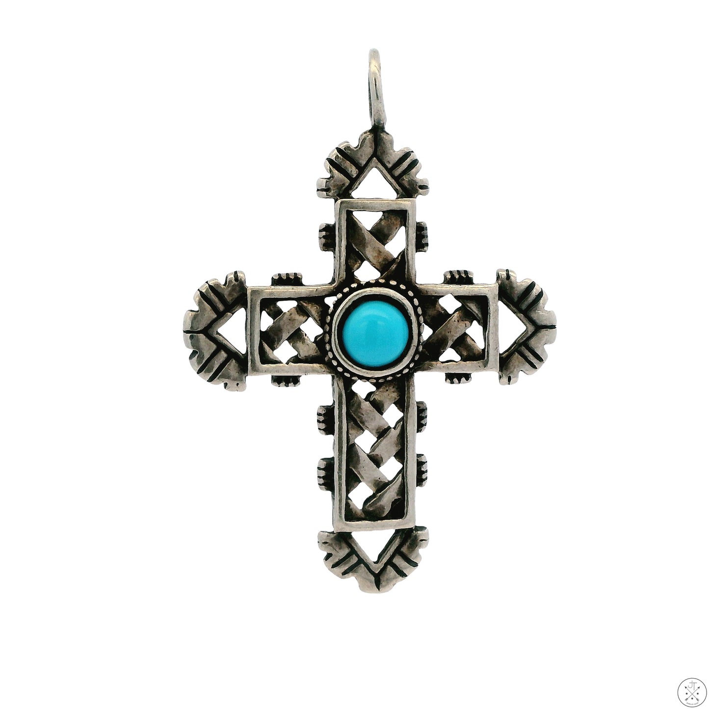 Vintage Sterling Silver Cross Pendant with Turquoise