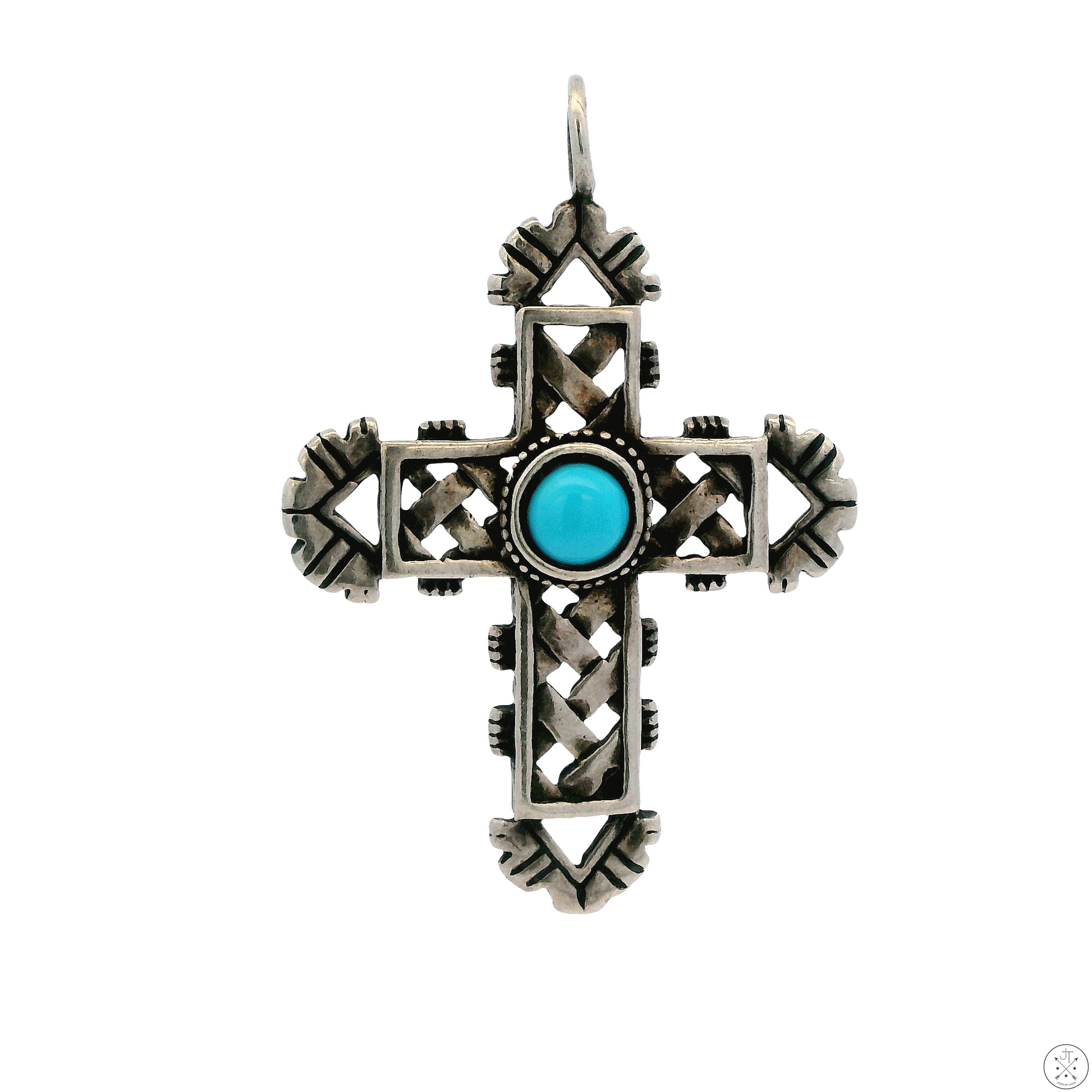 Vintage Sterling Silver Cross Pendant with Turquoise