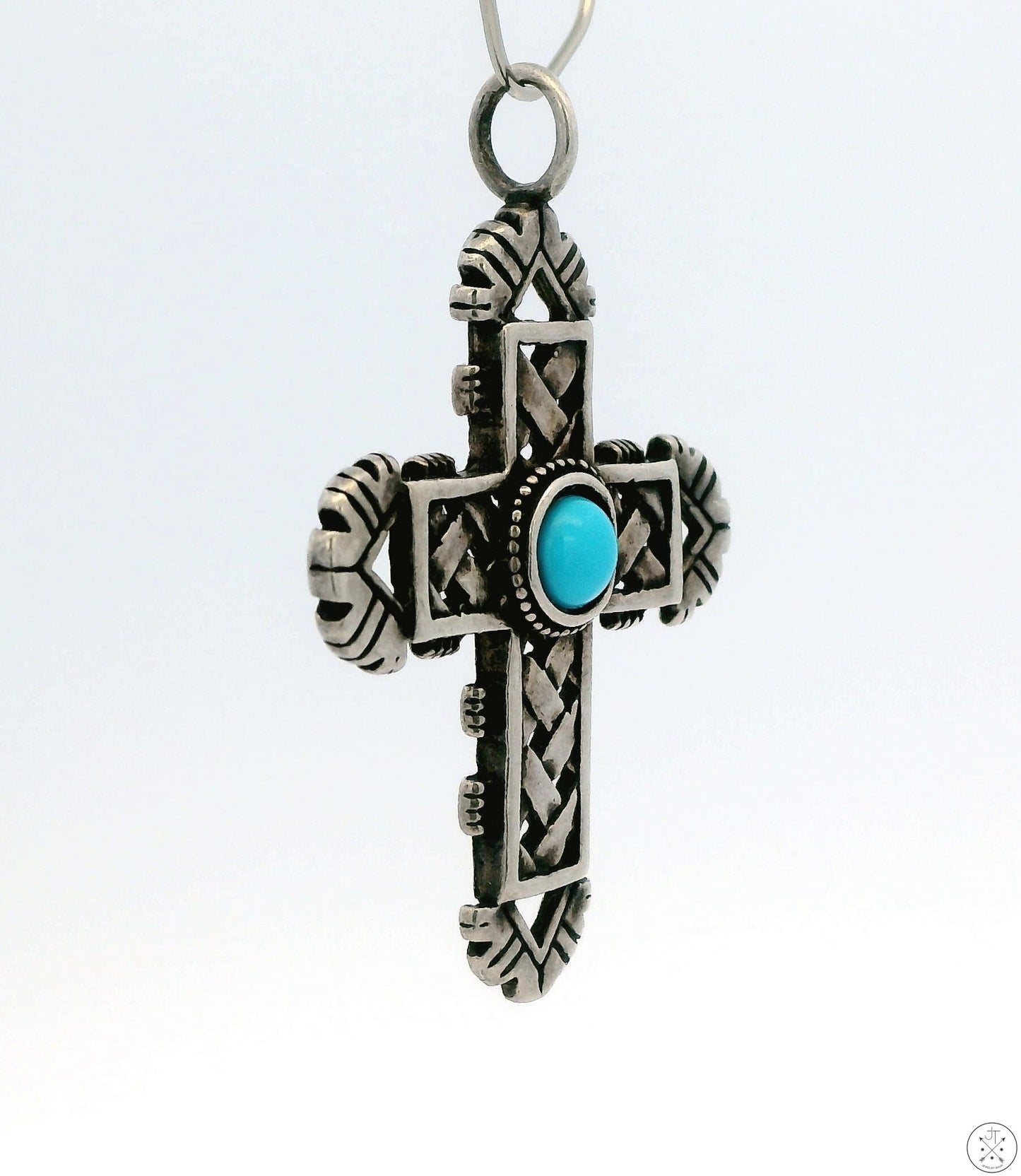 Vintage Sterling Silver Cross Pendant with Turquoise