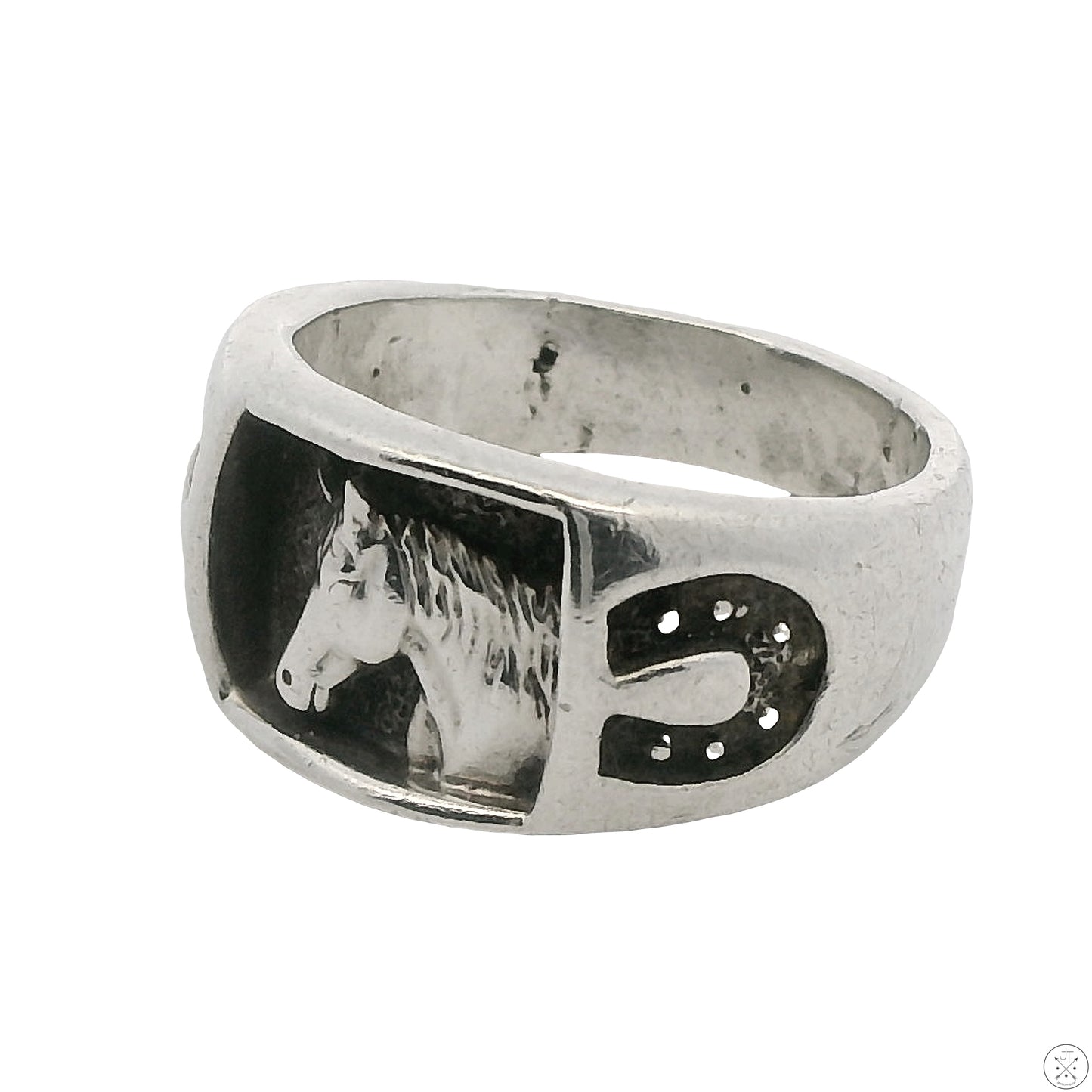 Vintage Sterling Silver Horse Horseshoe Band Size 7 Shadowbox Cast