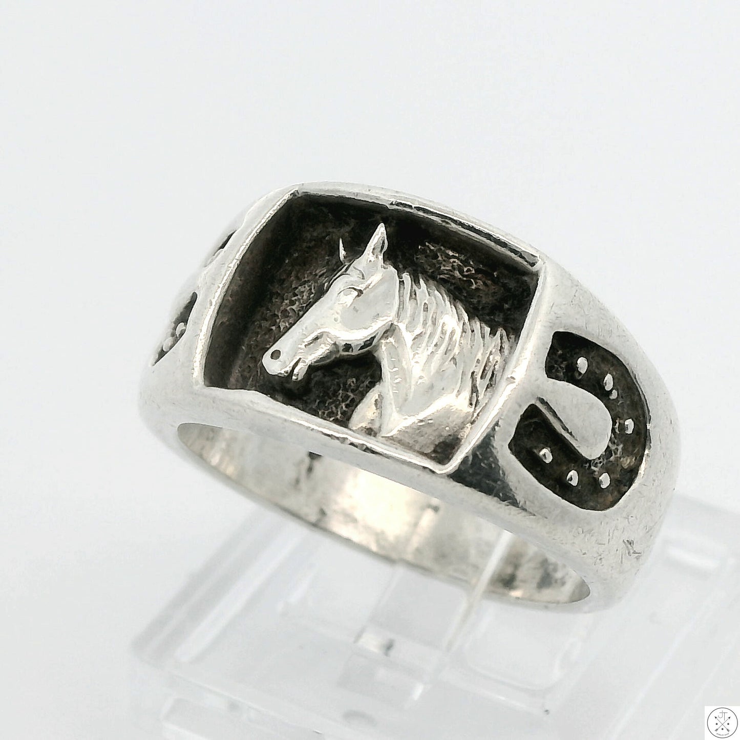 Vintage Sterling Silver Horse Horseshoe Band Size 7 Shadowbox Cast
