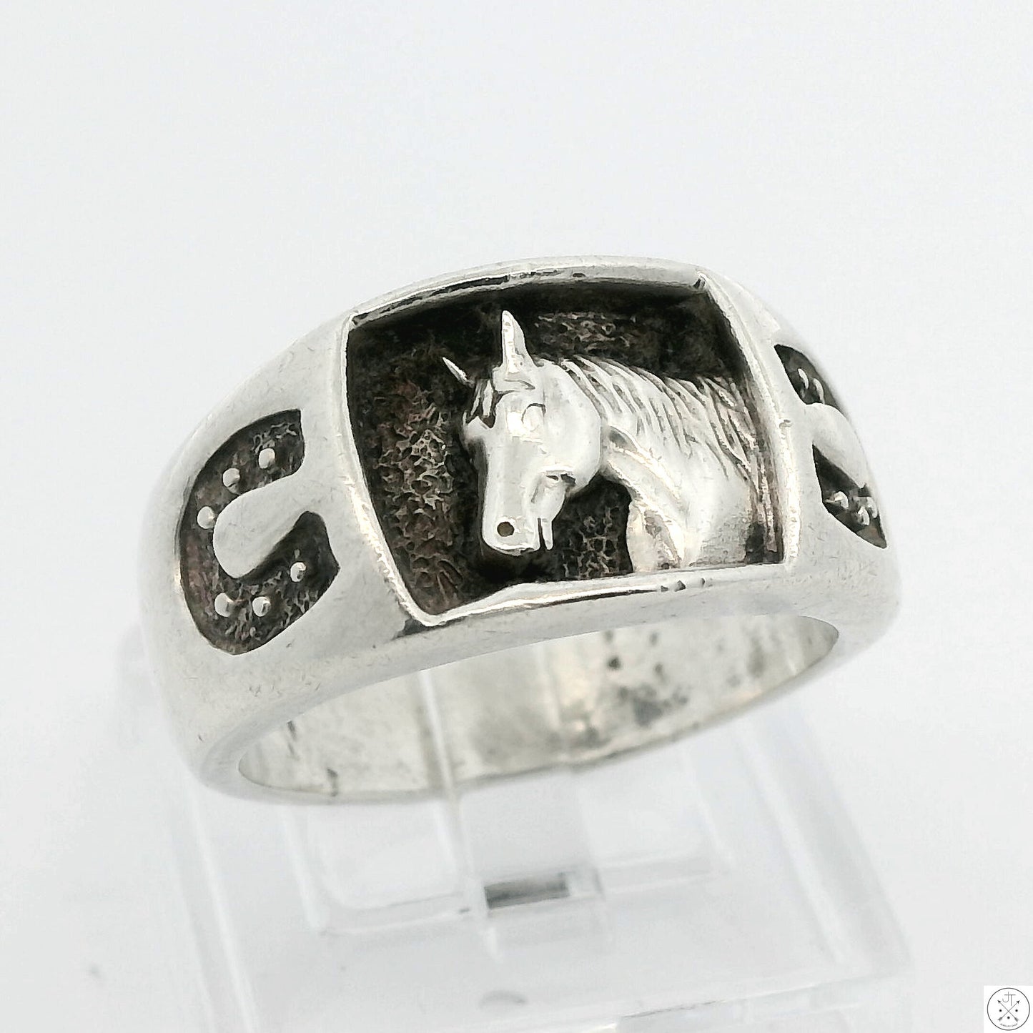 Vintage Sterling Silver Horse Horseshoe Band Size 7 Shadowbox Cast