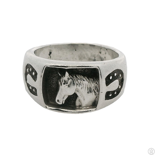 Vintage Sterling Silver Horse Horseshoe Band Size 7 Shadowbox Cast