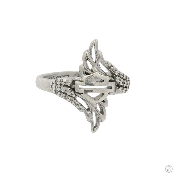 Vintage Harley Davidson Sterling Silver Ring with Natural Diamonds Size 6.75