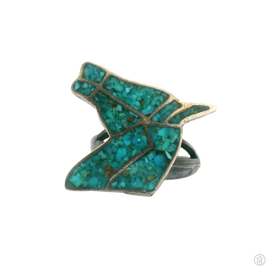 Vintage Sterling Silver Horse Ring with Turquoise Inlay Size 4