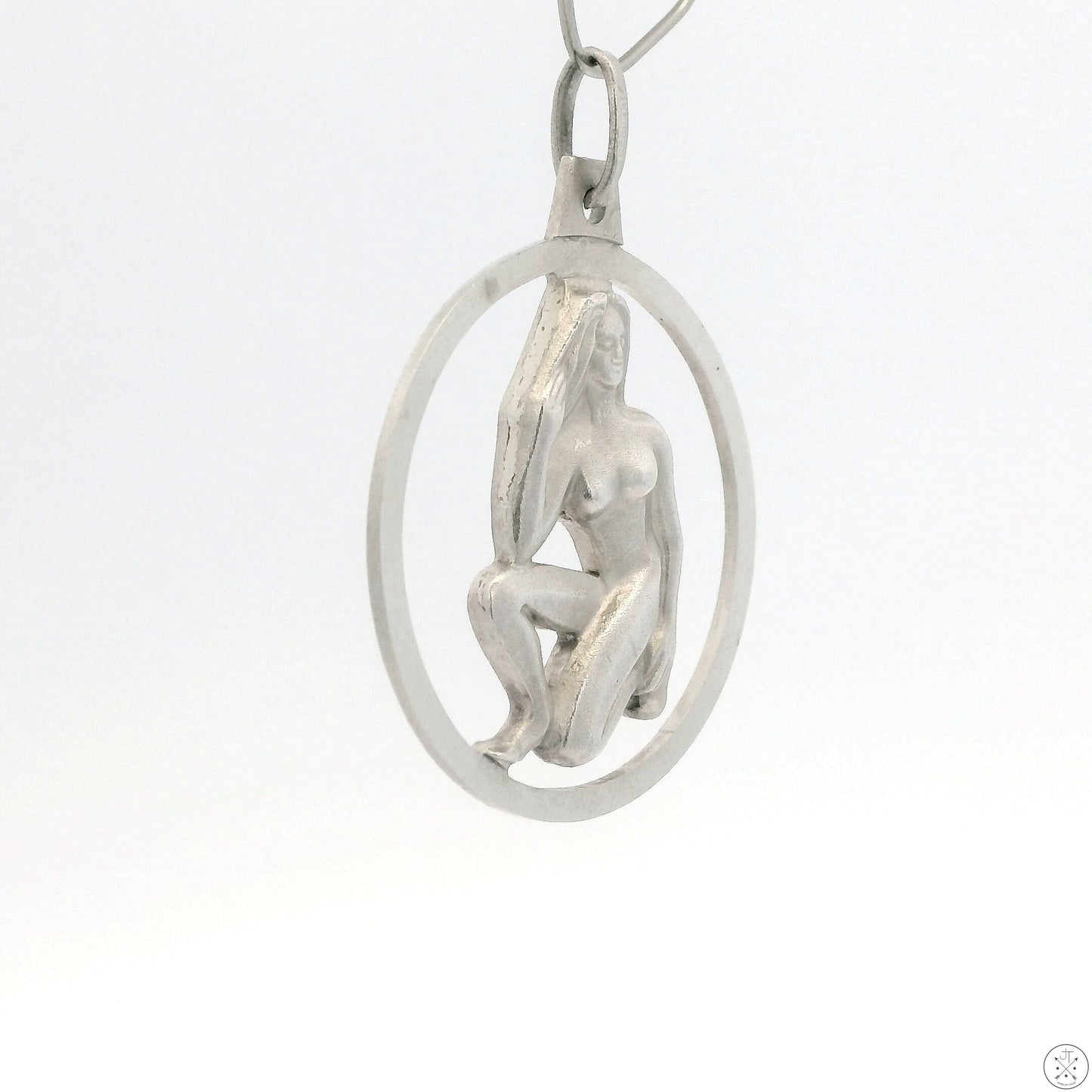 Vintage NOS Sterling Silver Virgo Zodiac Pendant Krementz W. Germany Virgin Nude 1